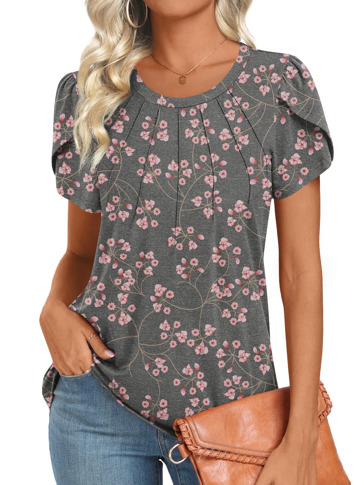 Addtoo Womens 2025 Tops Summer Casual Tshirts Spring Short Sleeve Trendy Dressy Blouses Flowy Tunic L