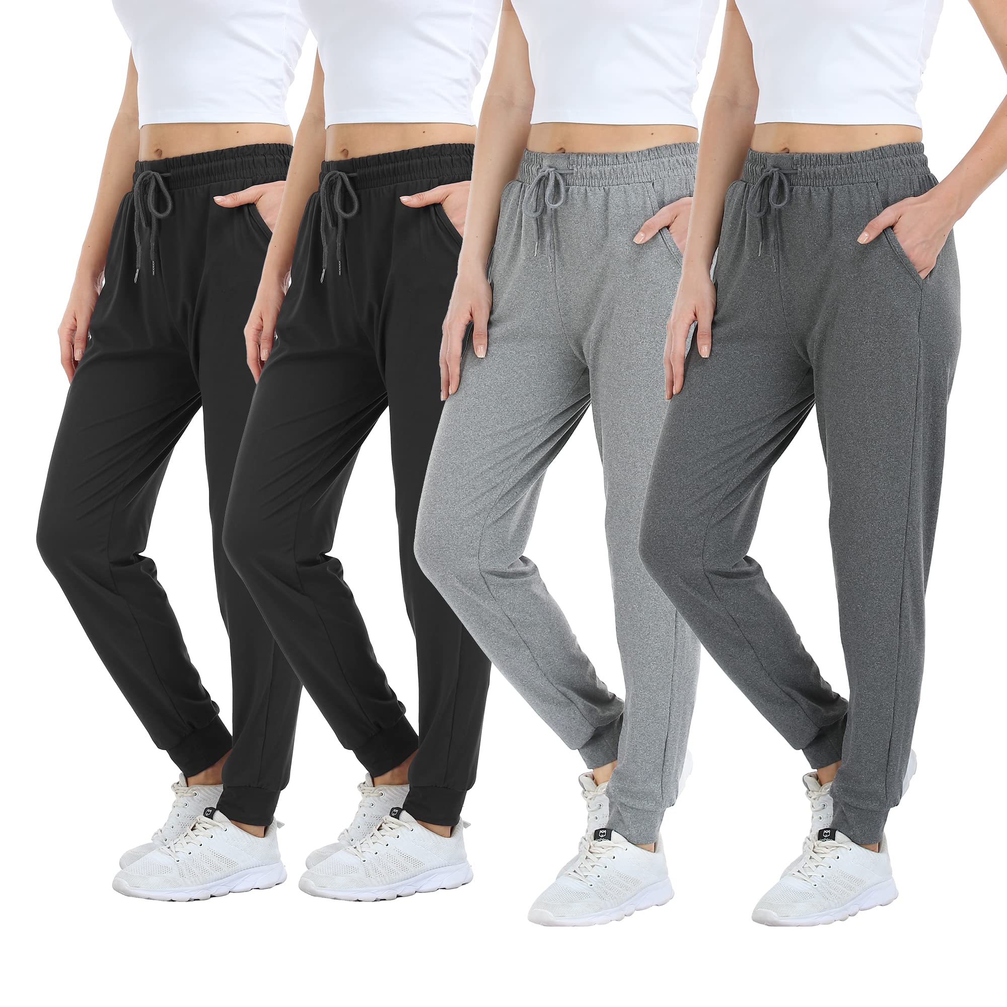 Mgput 4 Pack Women's Joggers Pants with Pockets-Women Lightweight Sweatpants for Running Yoga Athletic Casual Pants(TYP601-1XL/2XL-2B/GR/LGRY)
