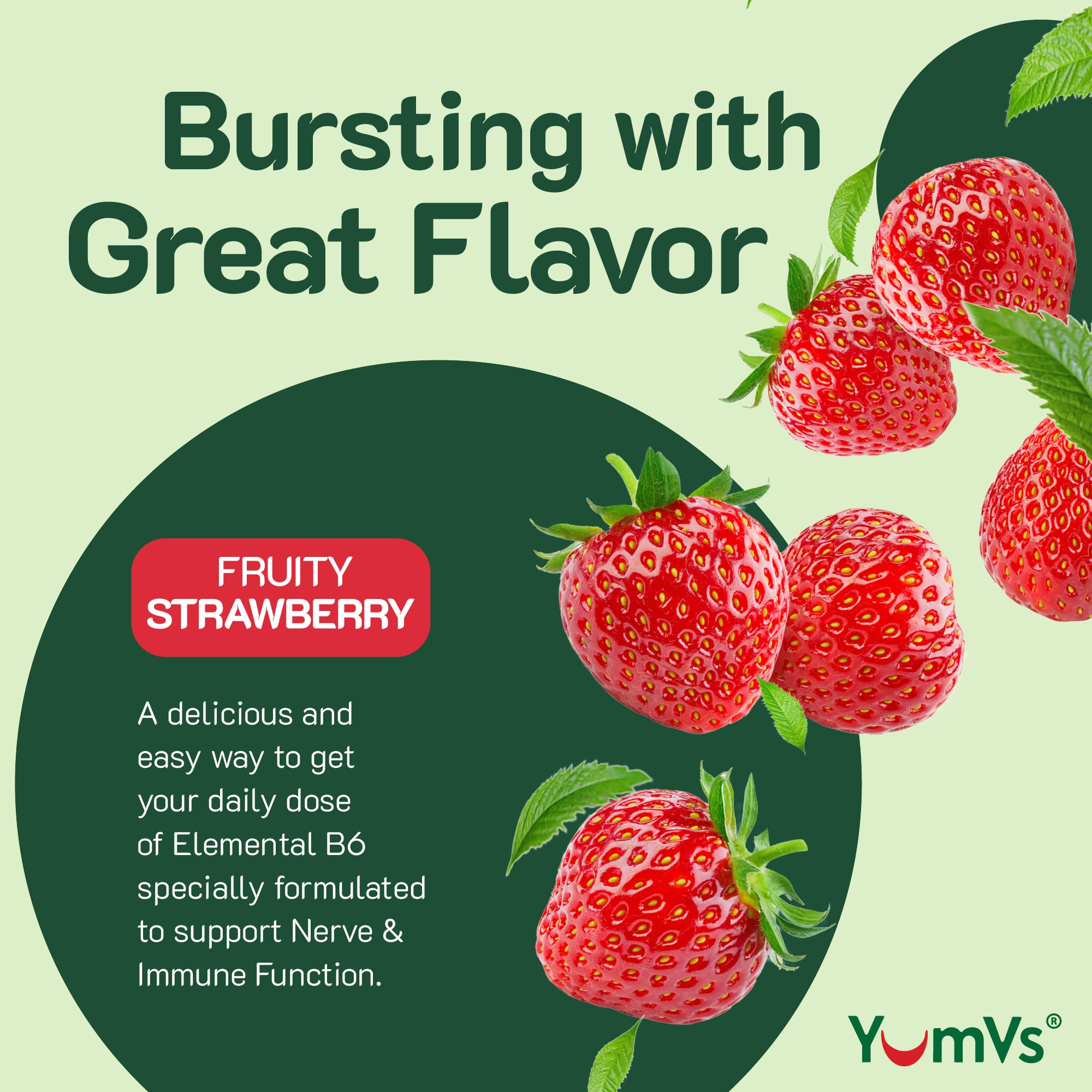 YUM-V'S Vitamin B6 Gummies - High Potency Vitamin B6 100mg - Strawberry Flavor B6 Vitamins Gummies - Nerve & Immune Function, Non GMO Kosher, 60 Count