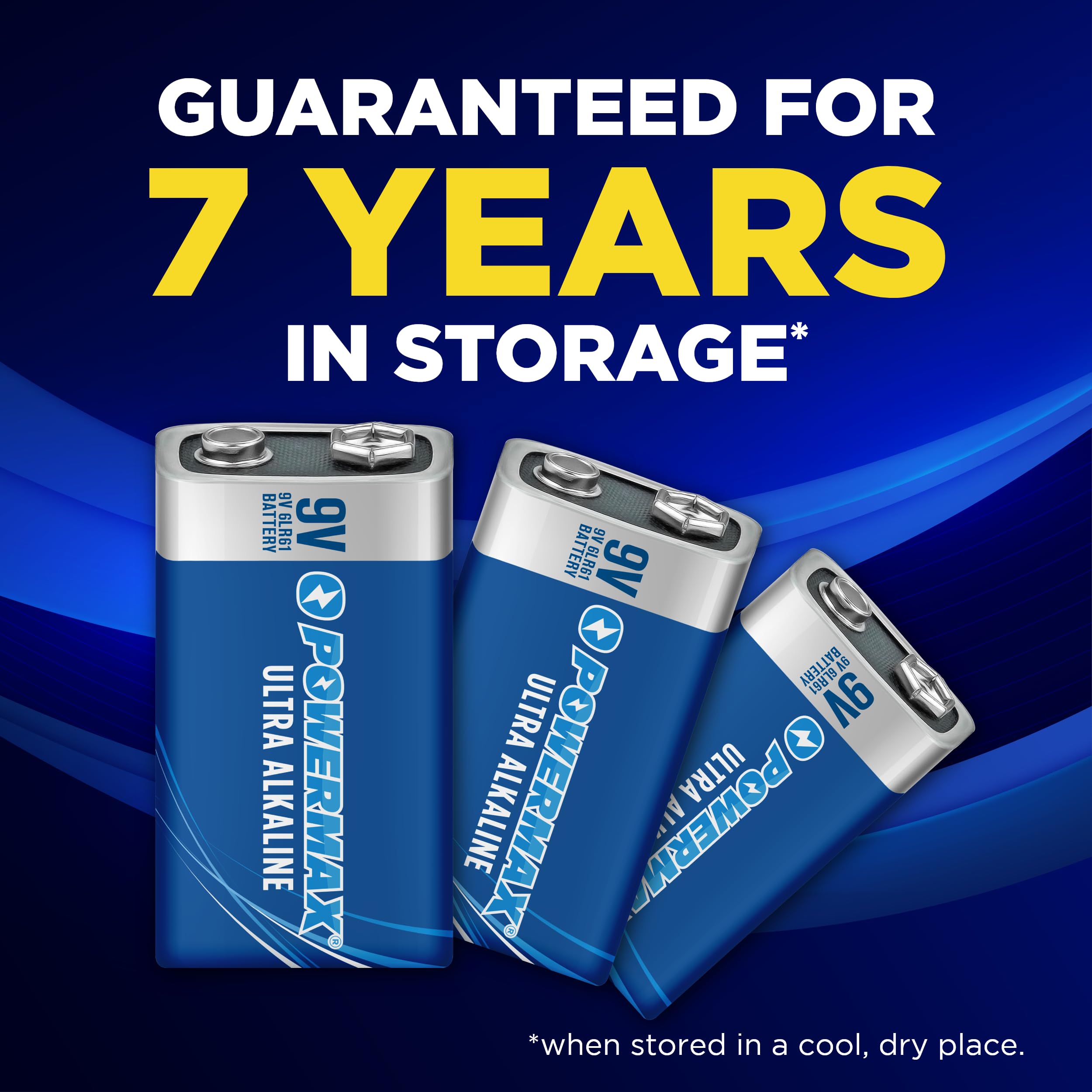 Powermax 8-Count 9V Batteries, Ultra Long Lasting Alkaline Battery, 7-Year Shelf Life, Reclosable Packaging