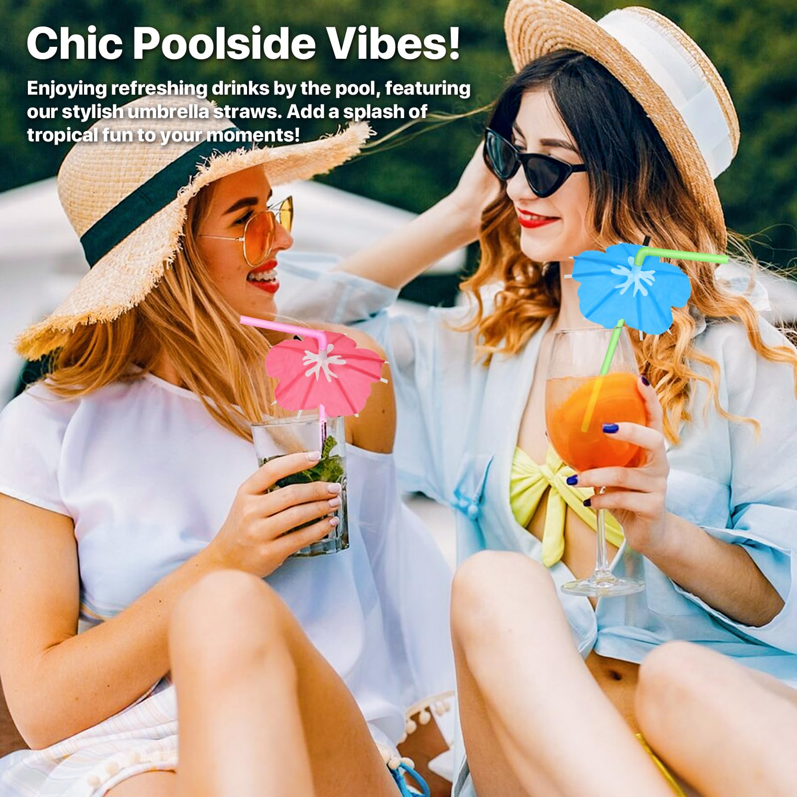【100 PCS】Umbrella Straws for Drinks - Colorful Cocktail Straws with Mini Umbrellas, Tiki Party Supplies, Hawaiian Luau Tropical Theme, Parasol Drink Straws for Margarita, Pina Colada, Beverages.