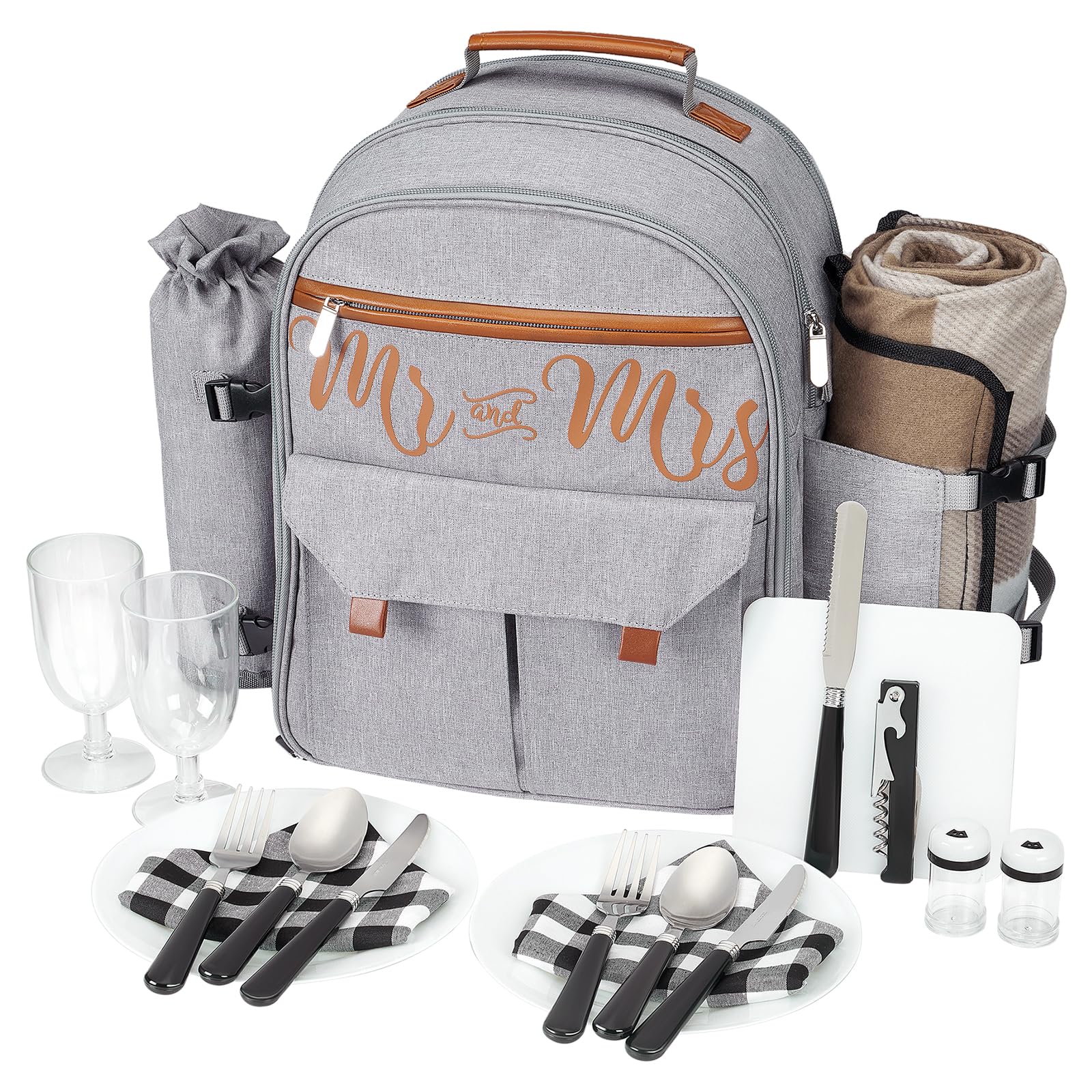 22L Insulated Picnic Basket Soft Camping Cooler Leak Proof Backpack for 2, Gray, Cool Bridal Shower Gifts for Bride Engagement Wedding Gifts, Anniversary Mr & Mrs Gifts for Newly Engaged Couples