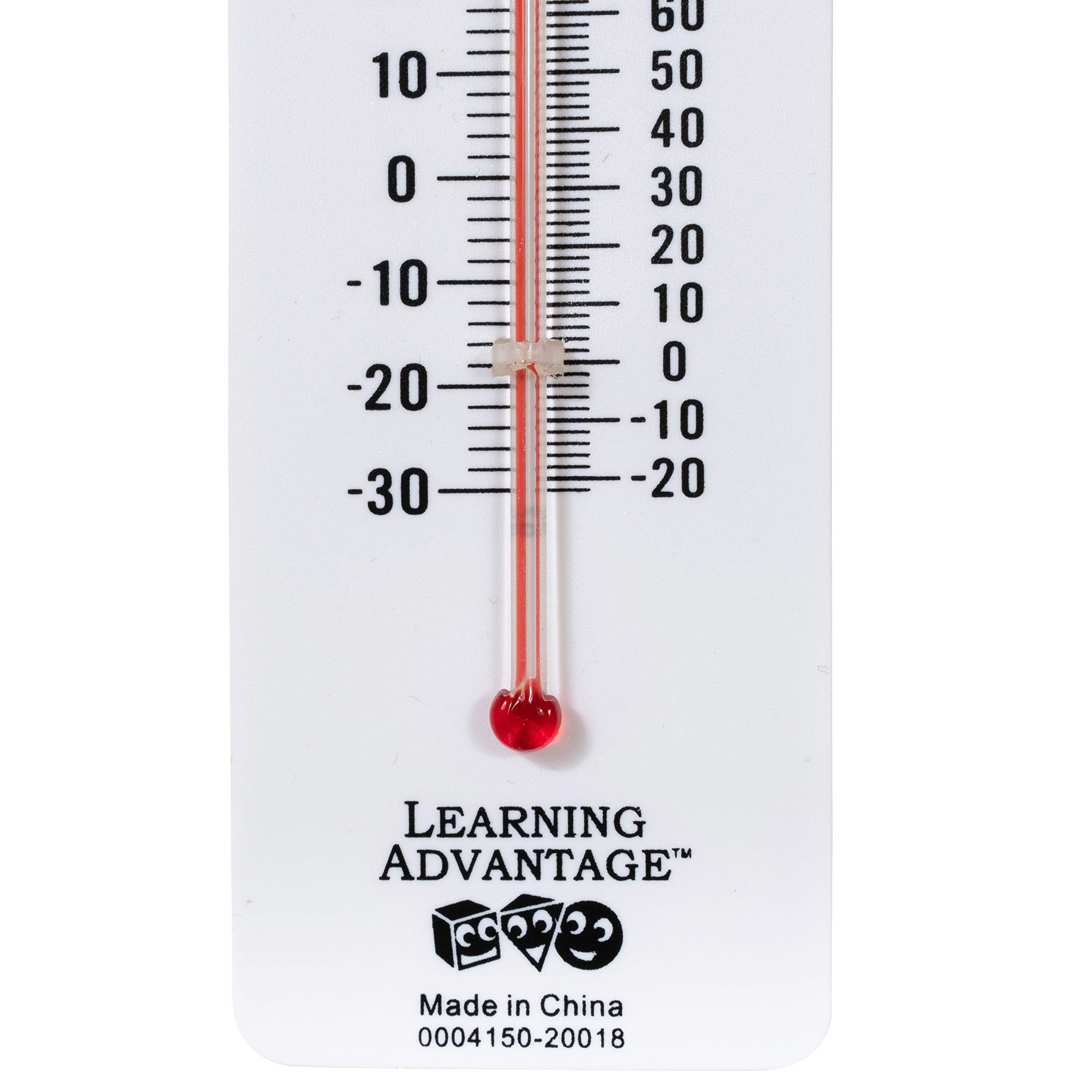LEARNING ADVANTAGE Student Thermometers - Set of 10 - Dual-Scale - Mercury-Free - Easy To Read, Thermometers for Indoor Science and Classroom Use