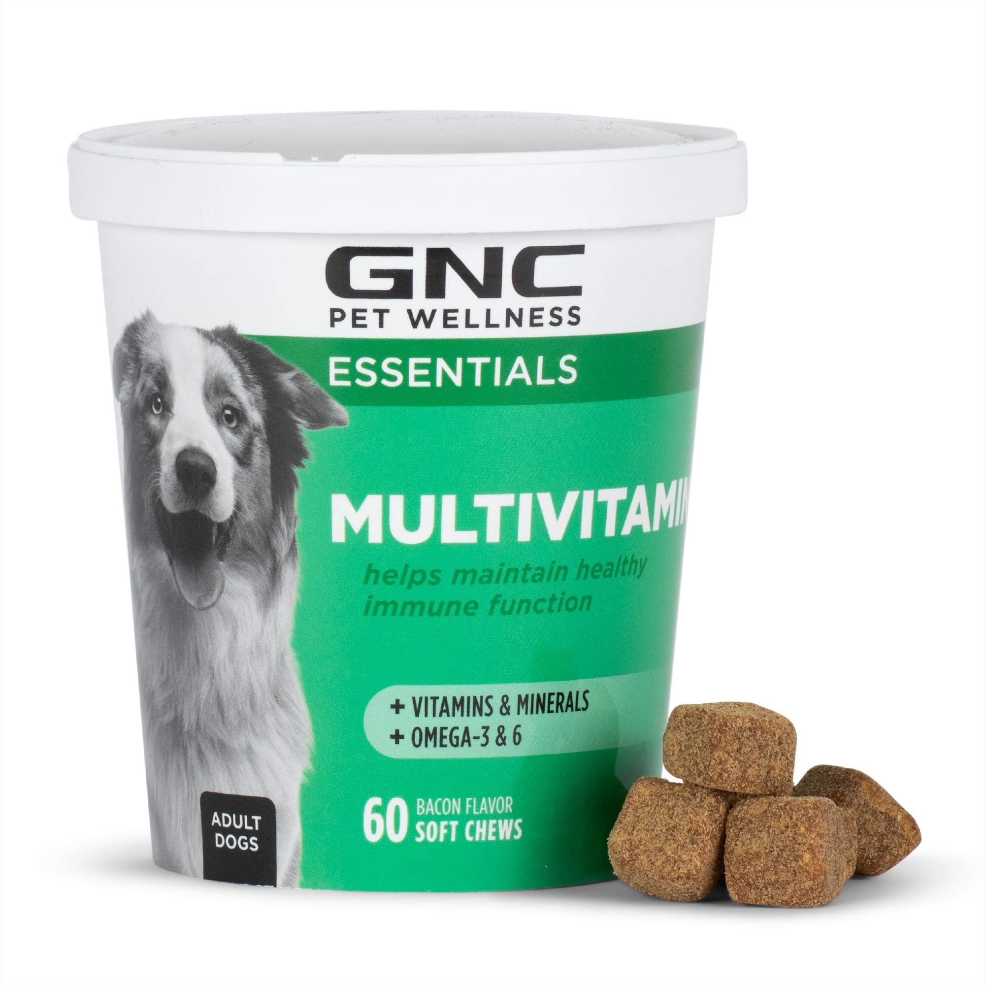 GNC Essentials Dog Multivitamin Soft Chews - 60 ct Salmon Oil Dog Supplement Immune Booster - Bacon Flavor Chewable Dog Multivitamin with Vitamins and Minerals