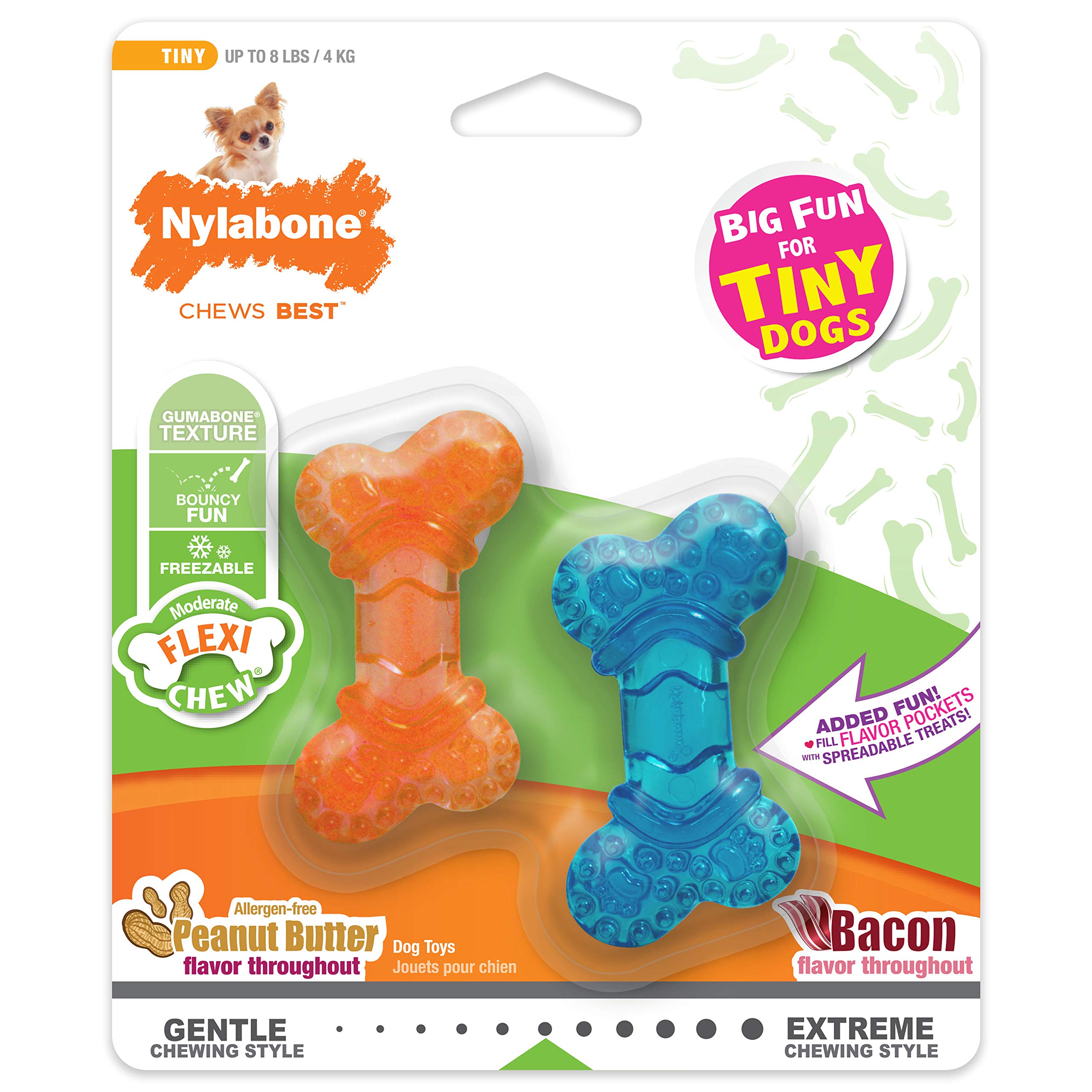 Nylabone Moderate Chew Flexi Chew Bone Peanut Butter & Bacon XX-Small/Tiny (2 Count)