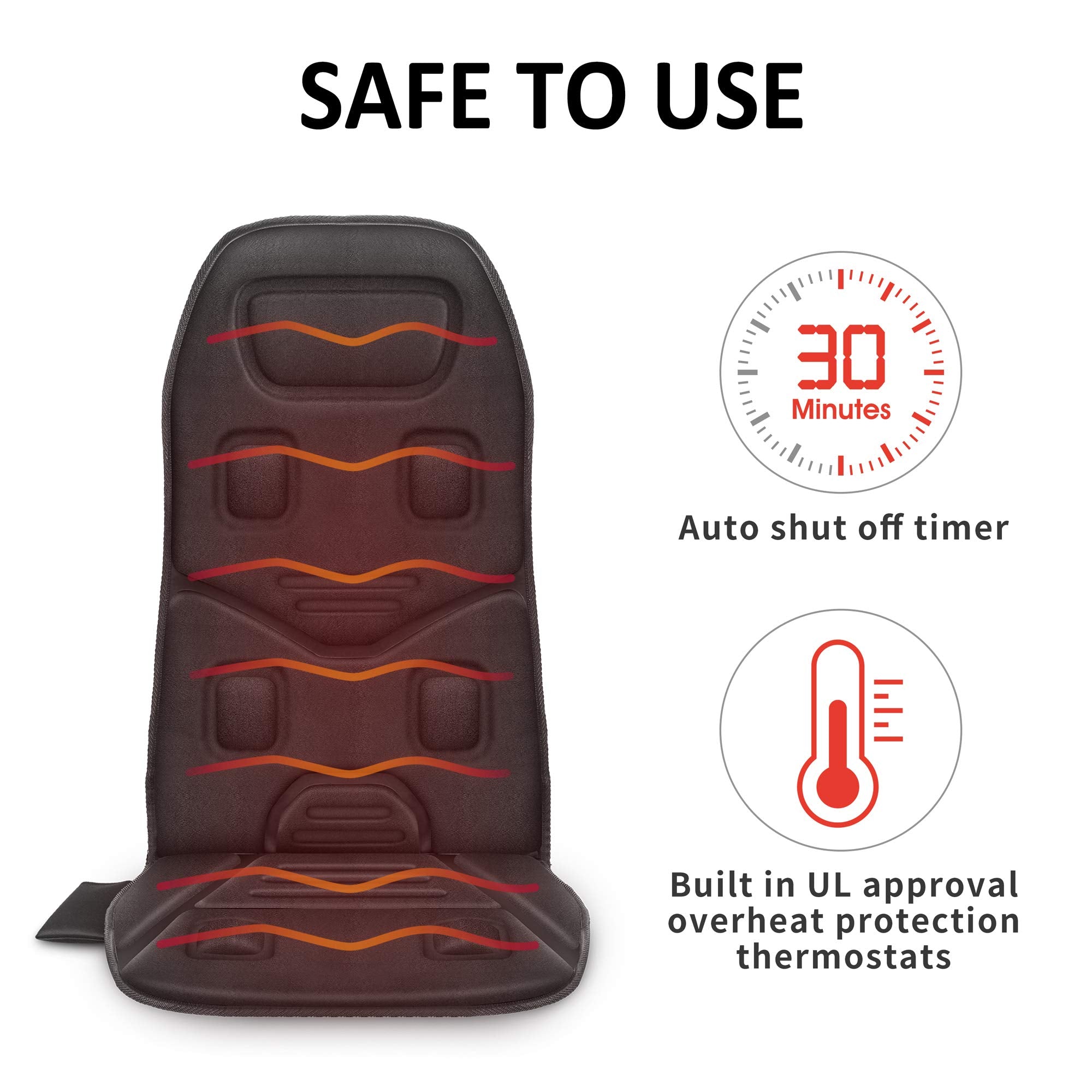 COMFIER Massage Seat Cushion with Heat,10 Vibration Motors Seat Warmer, Back Massager for Chair, Massage Chair Pad for Back,Christmas Gifts for Women,Men,Black