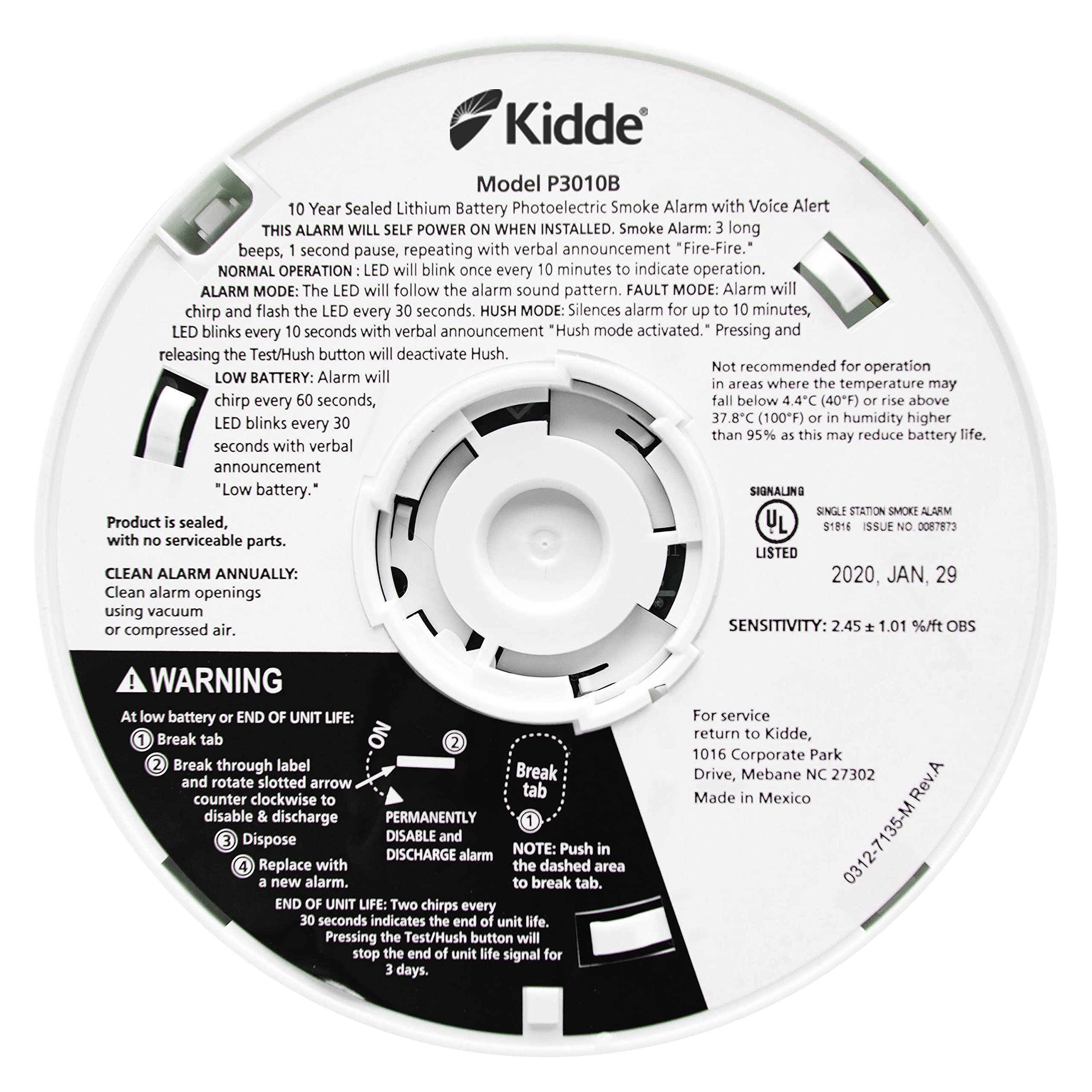 Kidde Smoke Detector, 10-Year Battery, Photoelectric Sensor Smoke Alarm, White