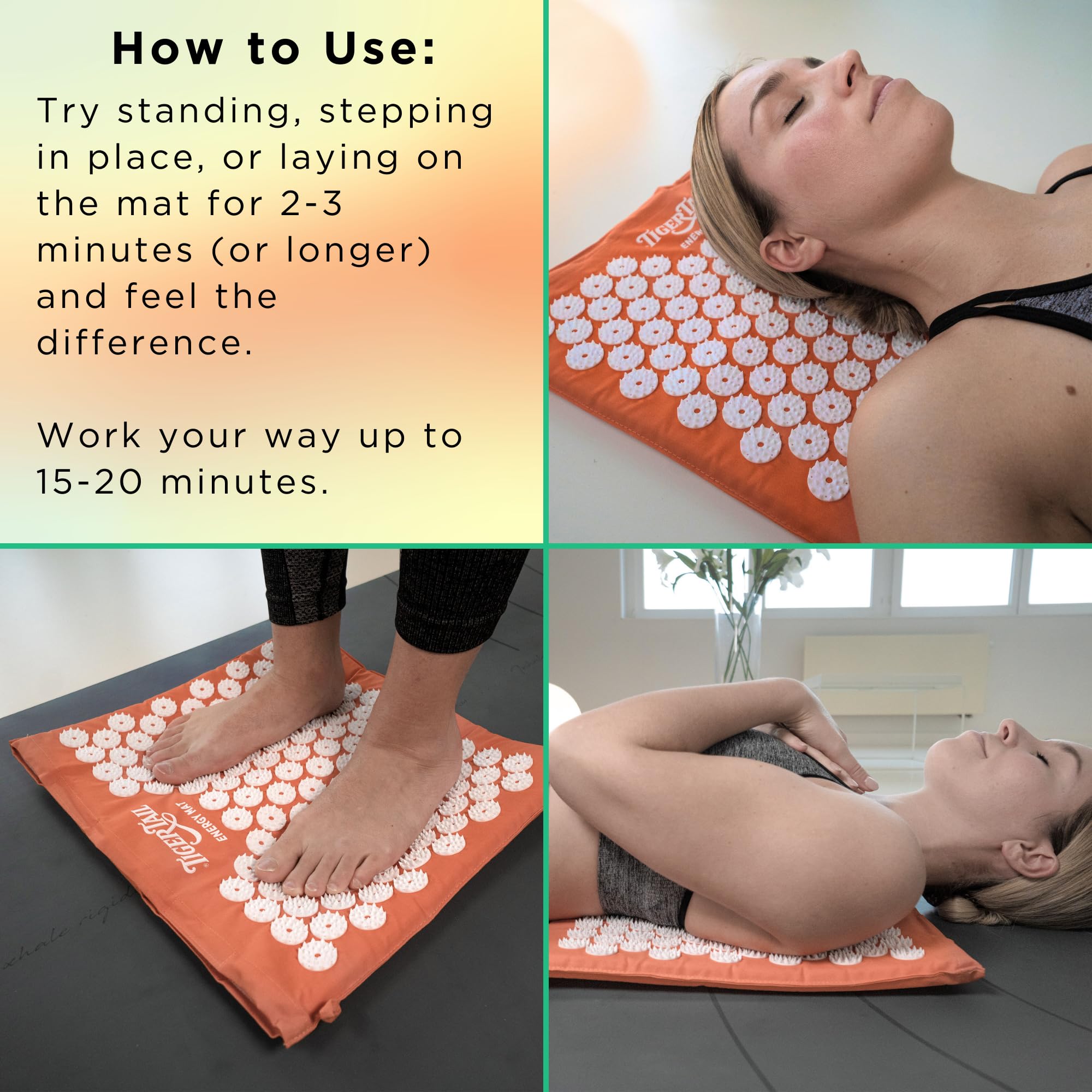 Tiger Tail Acupressure Energy Mat for Neck, Back, Shoulder, and Feet Pain Relief - Release Endorphins, Reduce Stress, Revitalize Energy Levels