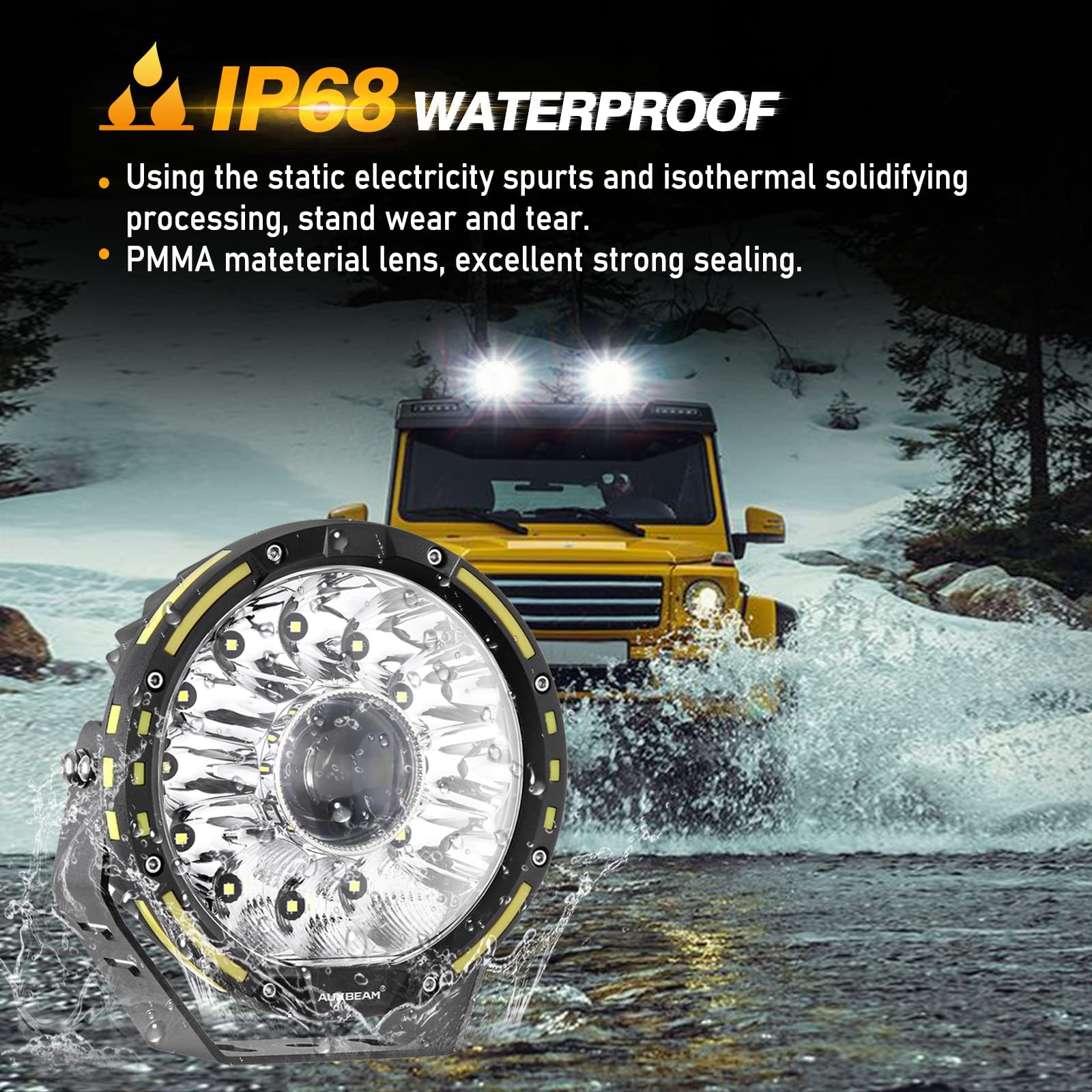 Auxbeam 7 Inch Round Driving Light, 360 Pro Series 33332LM Round LED Offroad Light Bar Spot Flood Combo Beam Ditch Lights Universal Auxiliary Spotlight for Truck Jeep ATV UTV, 2 Years Warranty