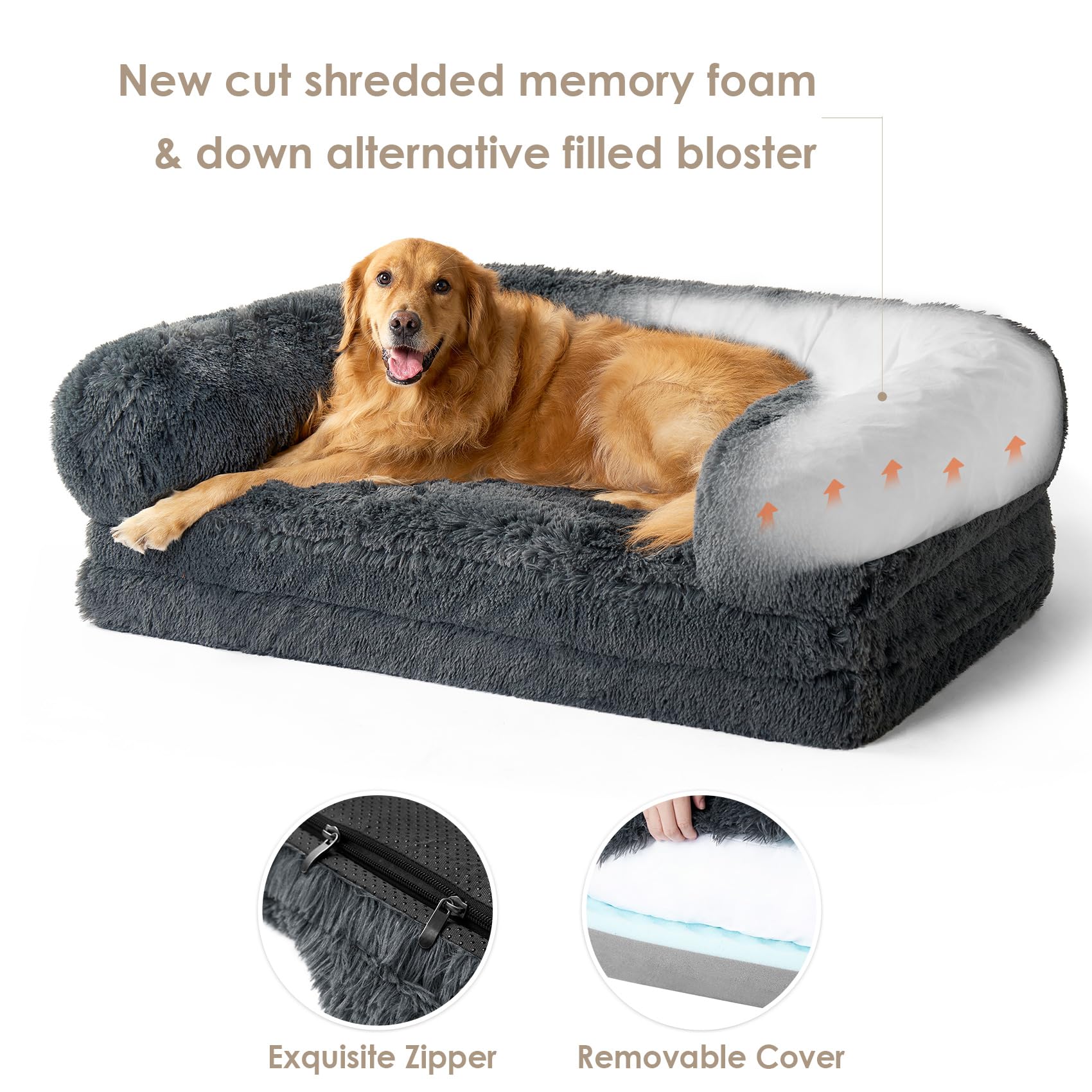 EHEYCIGA Foldable Human Dog Bed for Adult, Orthopedic Memory Foam Dog Bed for Humans, Waterproof Human Dog Bed for People, Faux Fur Human Sized Dog Bed, Dark Grey, 72"x44"x11"