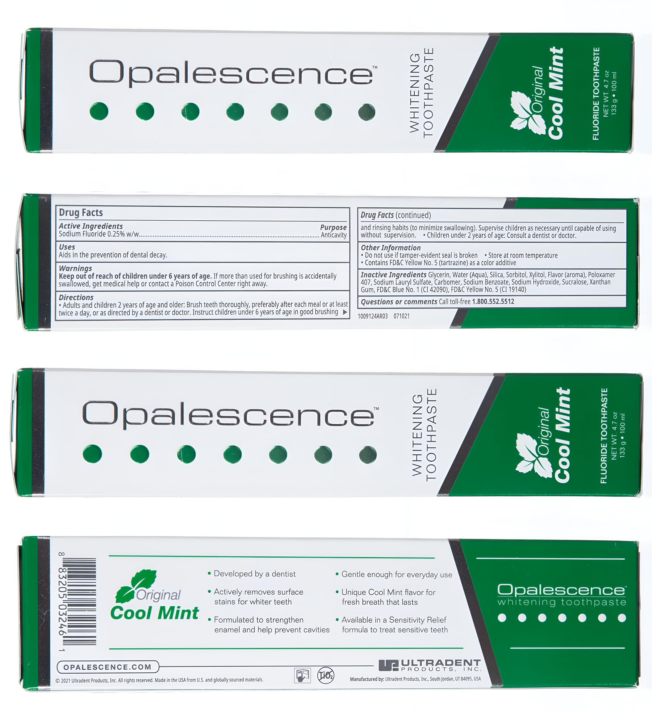 Opalescence Whitening Toothpaste Original Formula (Pack of 3) - Oral Care, Mint Flavor, Gluten Free - 4.7 Ounce - TP-5166-3