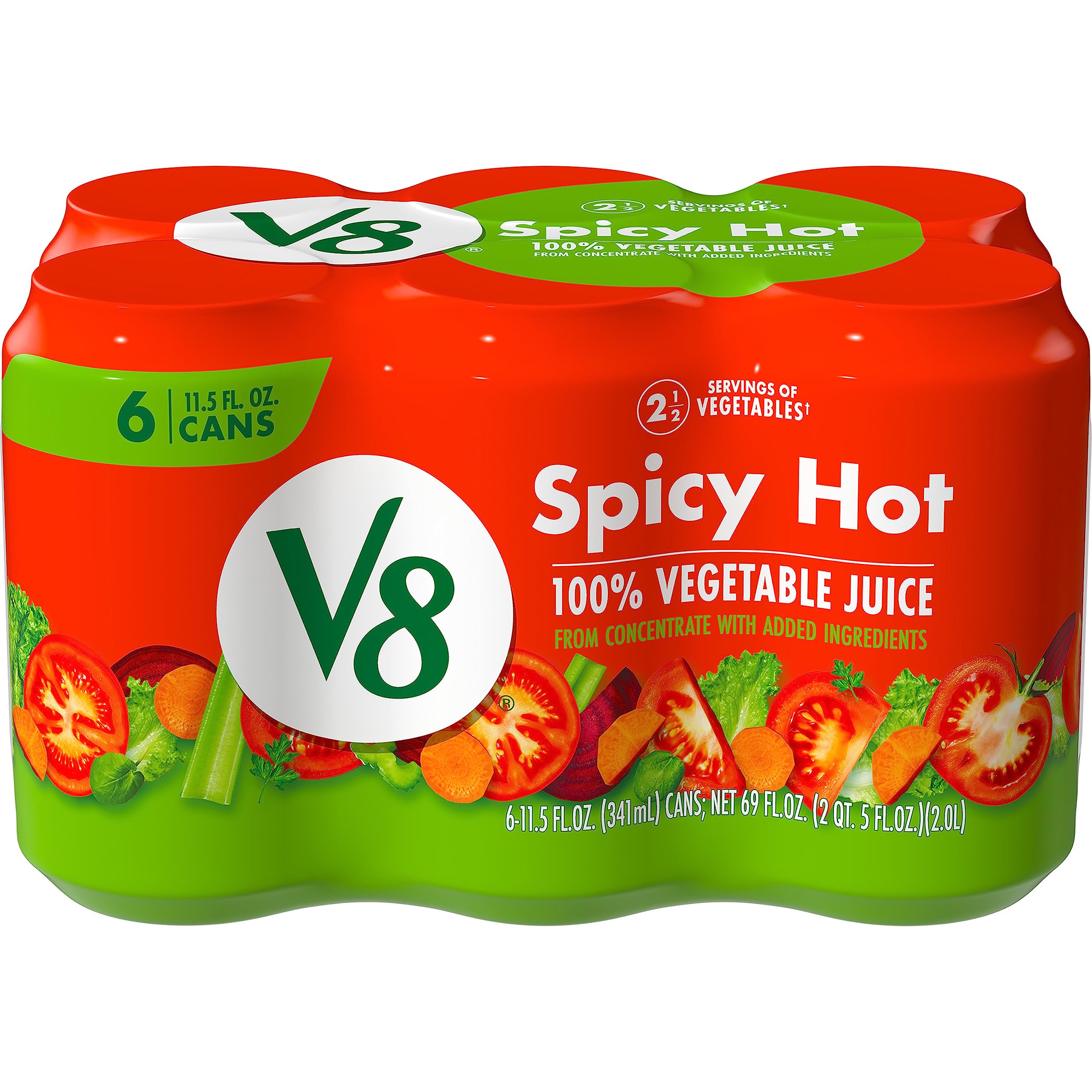 V8 Spicy Hot 100% Vegetable Juice, Vegetable Blend with Tomato Juice, 11.5 FL OZ Can (Pack of 6)