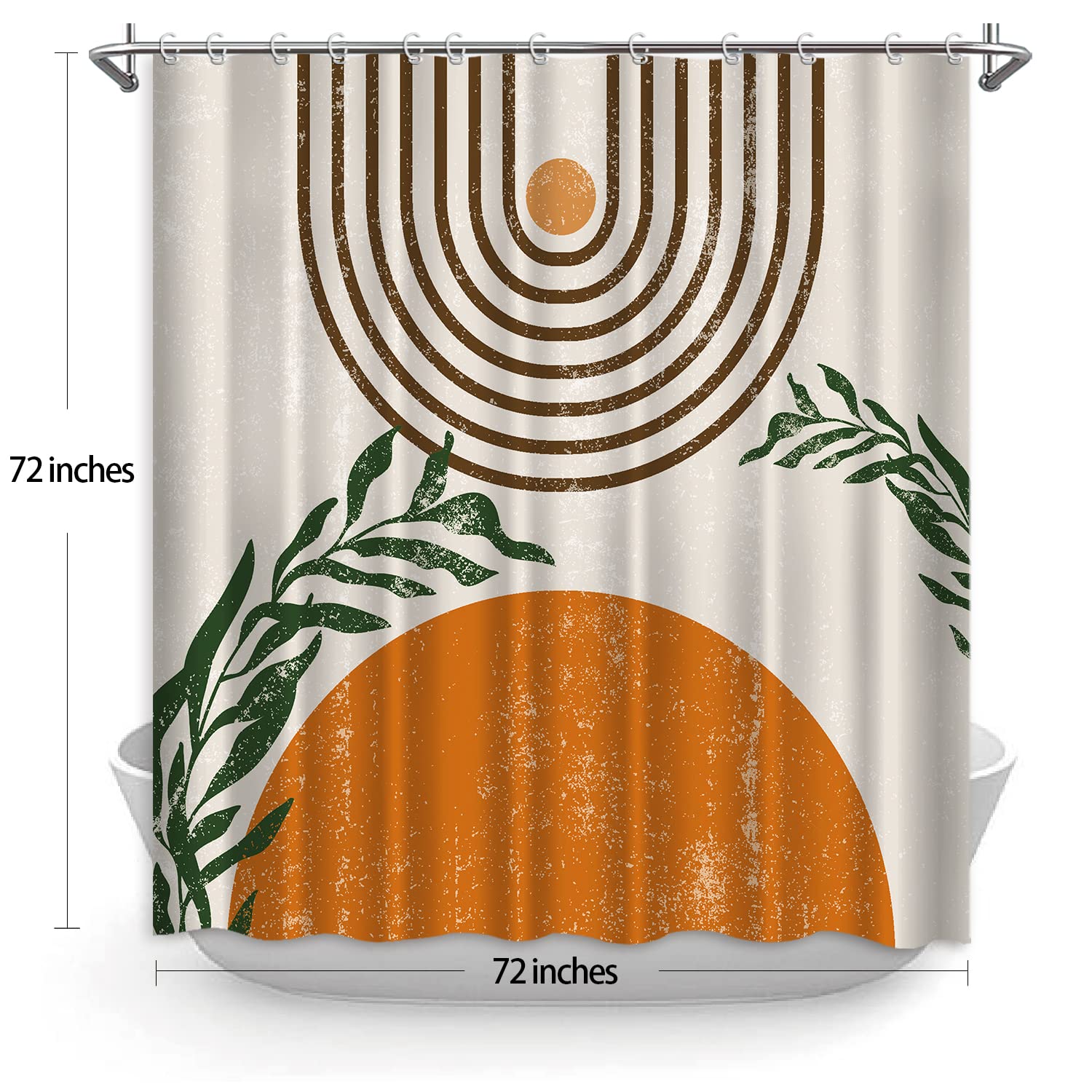 Ouyisha Boho Brown Shower Curtain Abstract Mid Century Geometric Shower Curtain Modern Minimalistic Green Leaf Art Shower Curtain for Bathroom Decor Fabric Waterproof with Hooks, 72"x72"