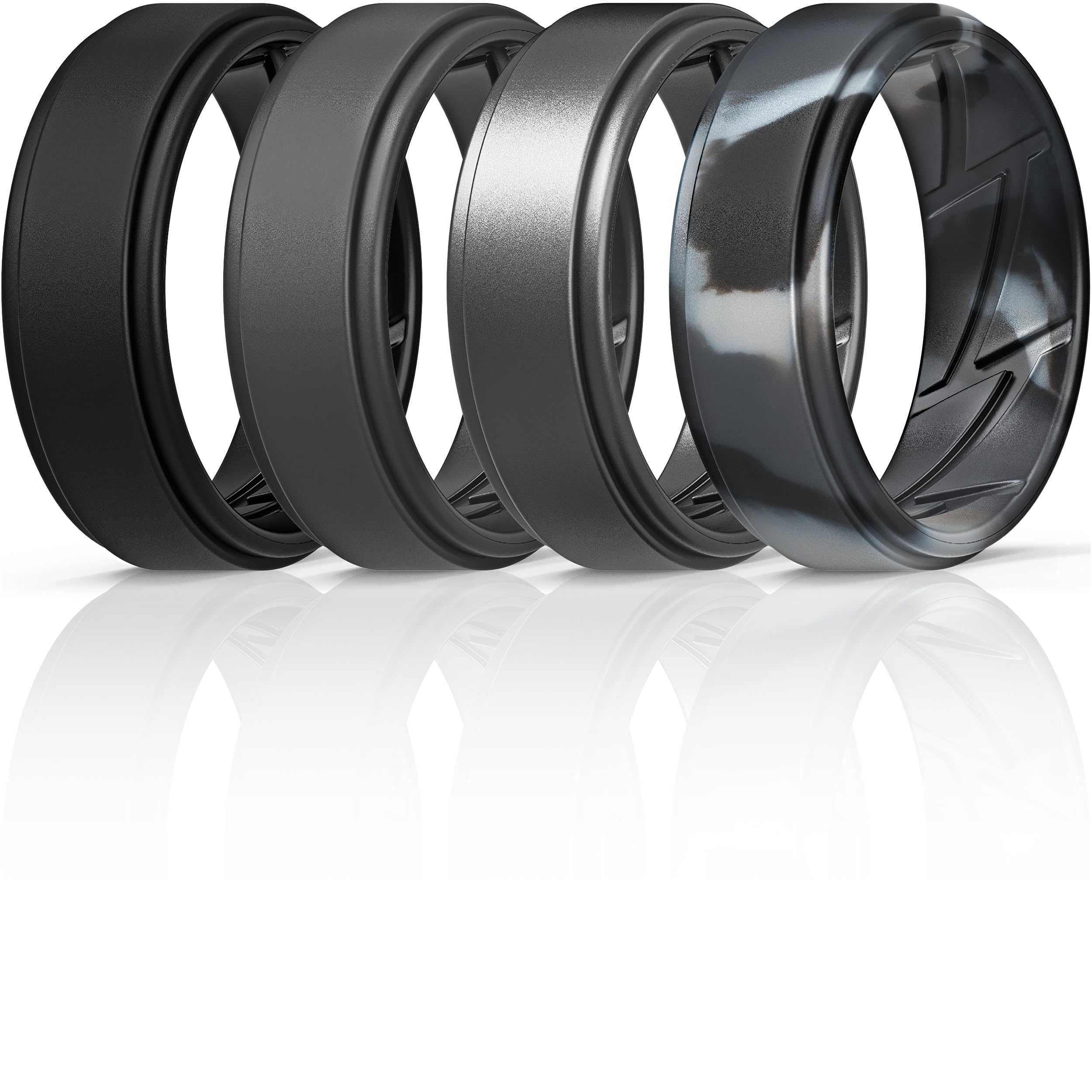 ThunderFit Silicone Wedding Rings for Men Breathable Airflow Inner Grooves, Step Edge Sleek Design Rubber Engagement Bands 8mm Wide 2mm Thick, Variety Multipack 1-7