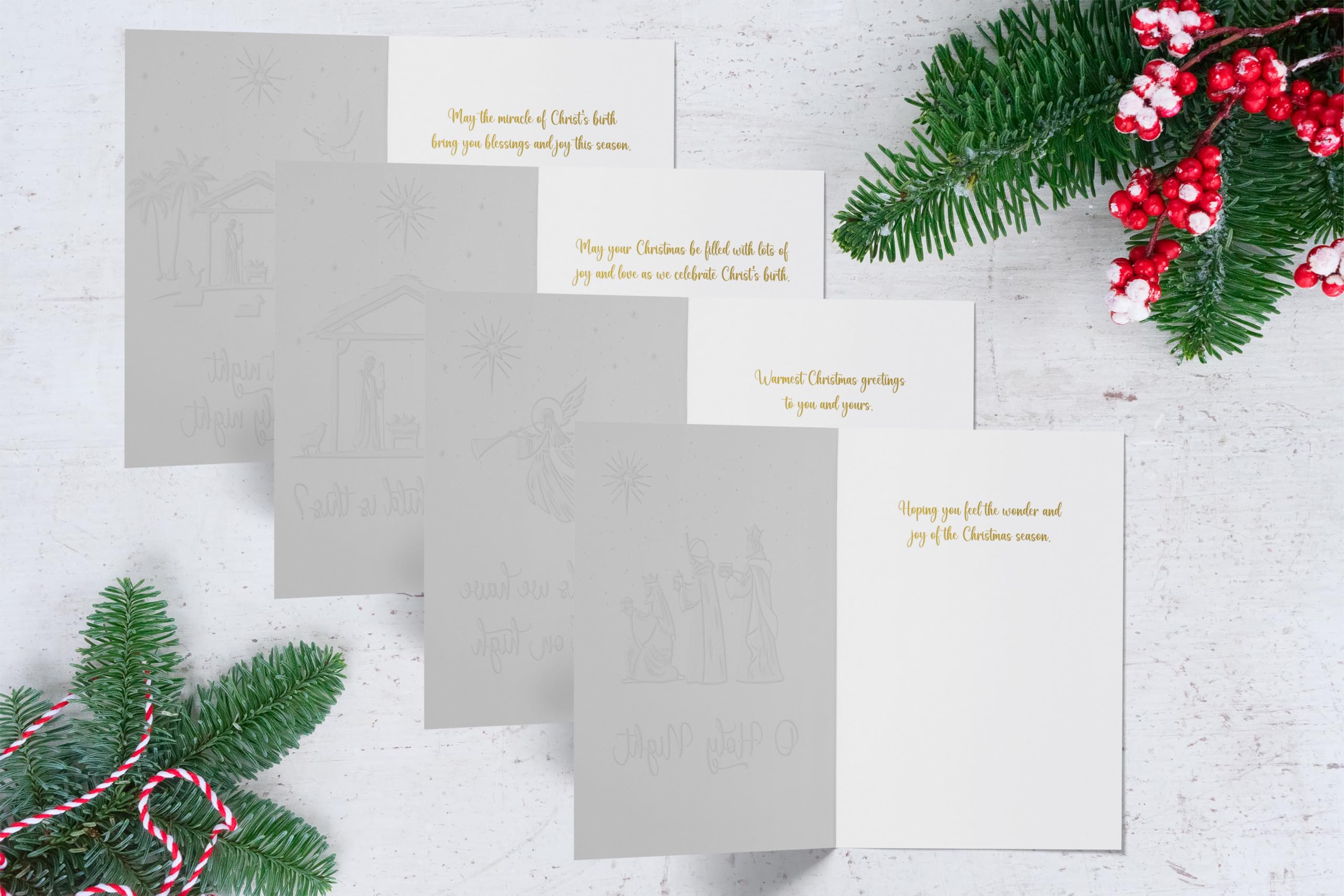 Better Office Products 50 Pack Religious Christmas Cards with Embossed Gold Foil Accents, 5" x 7", High Gloss, Gold Foil Interior Greeting, with 50 Envelopes, 50 Count Boxed Assortment