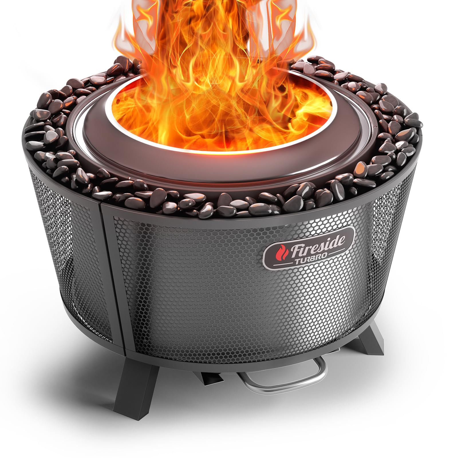 TURBRO 29 Inch Smokeless Fire Pit for Outdoor Wood Burning, Stainless Steel Camping Stove with Stand, Removable Ash Pan, Waterproof Storage Bag, Pluto R29, Black