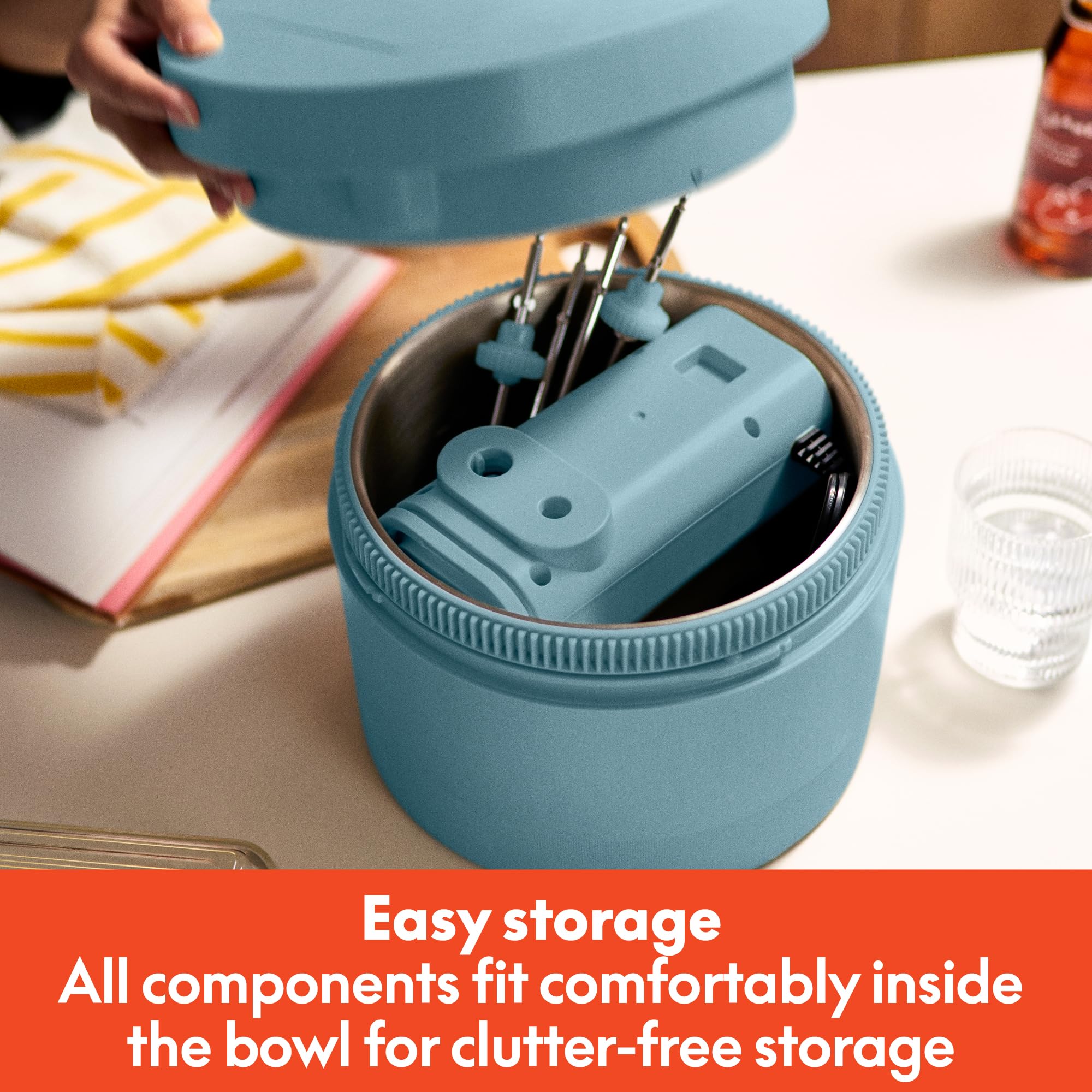 bella 3.5 Qt Hand & Stand Mixer, 2 in 1 Electric Mixer with Bowl, Dough Hook, Whisk & Egg Beater, Multifunctional Handheld Mixer for Baking, 200 Watt, Surf