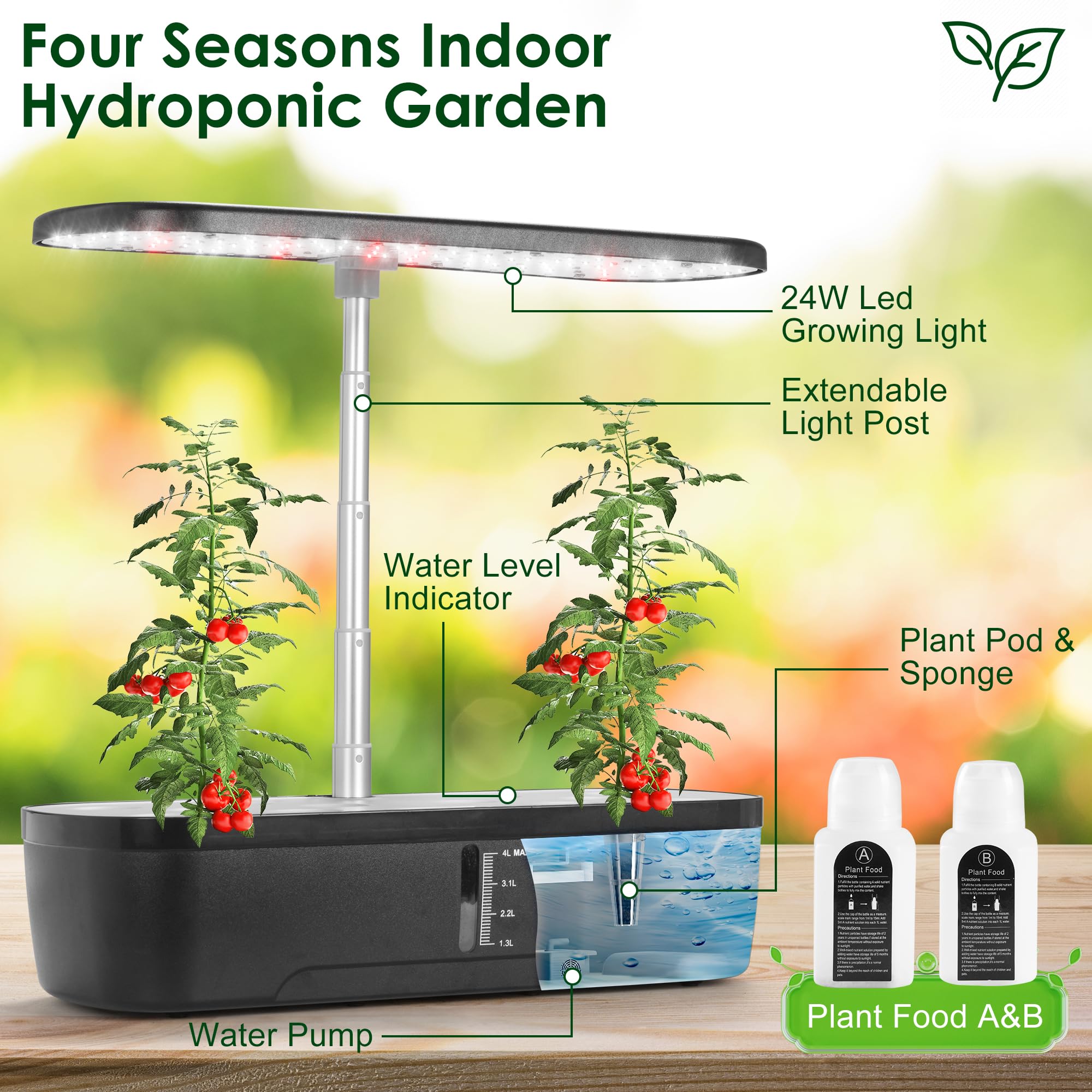 OneBlis Hydroponics Growing System Kit, 3 Mode Lights 12 PodsHerb Garden System Kits, Adjustable Height 7.6-16.6", Smart Water Pump Planter Indoor Gardening for Fruit, Vegetable, Stems, Plant