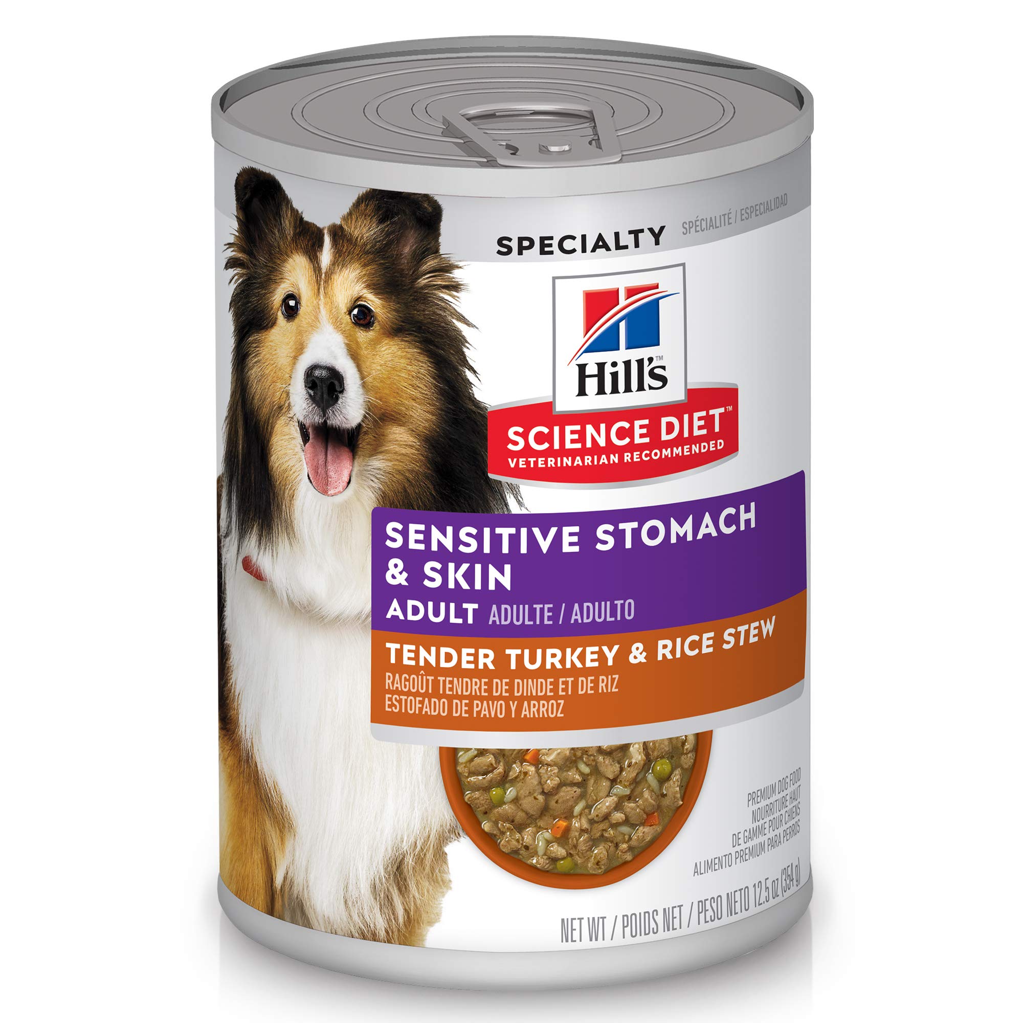 Hill's Science Diet Wet Dog Food, Adult, Sensitive Stomach & Skin, Tender Turkey & Rice Stew, 12.5 Oz Cans (Pack of 12)