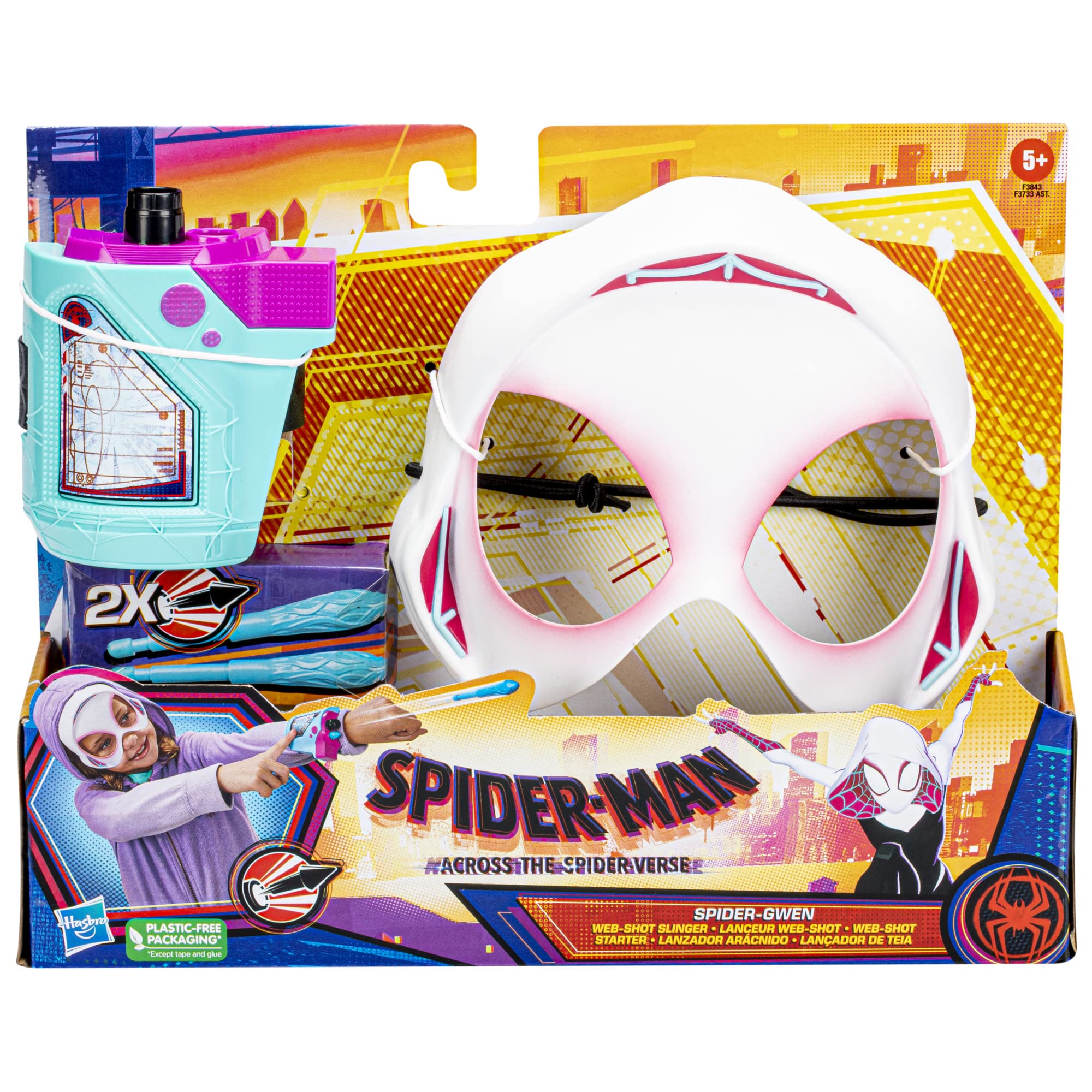 Marvel Spider-Man: Across The Spider-Verse Spider-Gwen Web-Shot Slinger Mask and Blaster Set, Web Shooter, Super Hero Costume Toys, Kids, Ages 5+