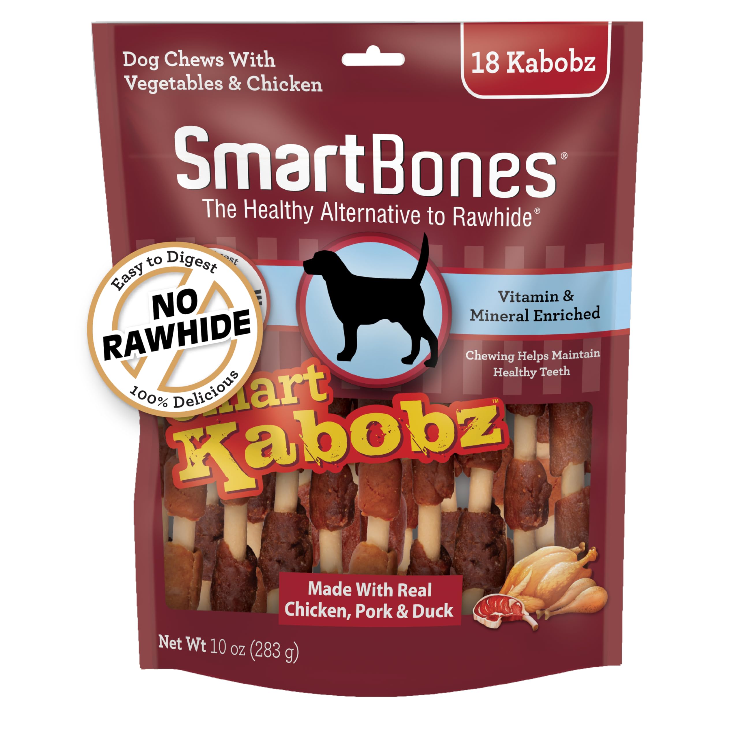 SmartBones Smart Kabobz, Treat Your Dog to a Rawhide-Free Chew Made With Real Chicken, Pork and Duck 18 Count (Pack of 1)