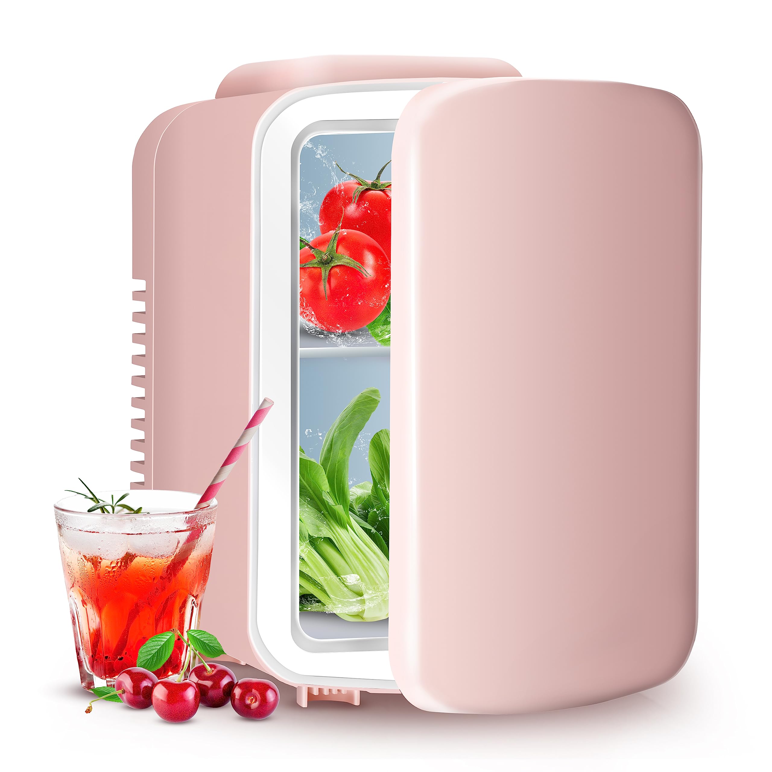 YSSOA 4L Mini Fridge 6 Can Portable Cooler & Warmer Compact Refrigerators for Food, Drinks, Skincare, Office Desk, Pink