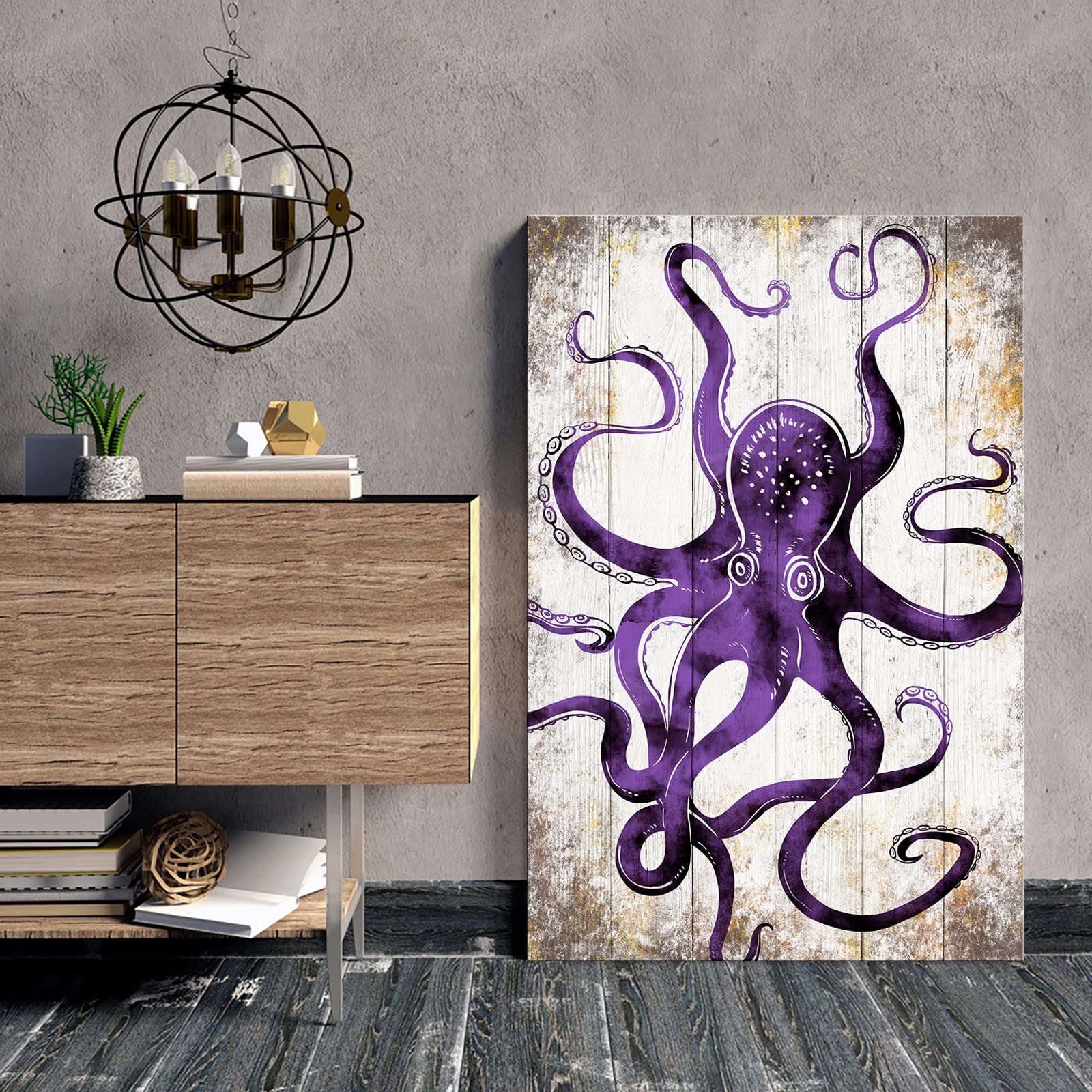 RyounoArt Octopus Canvas Wall Art Marine life Picture Ocean Painting Artwork Sea Animal Print for Living Room Kitchen Decor Framed Ready to Hang 24x36 Inch