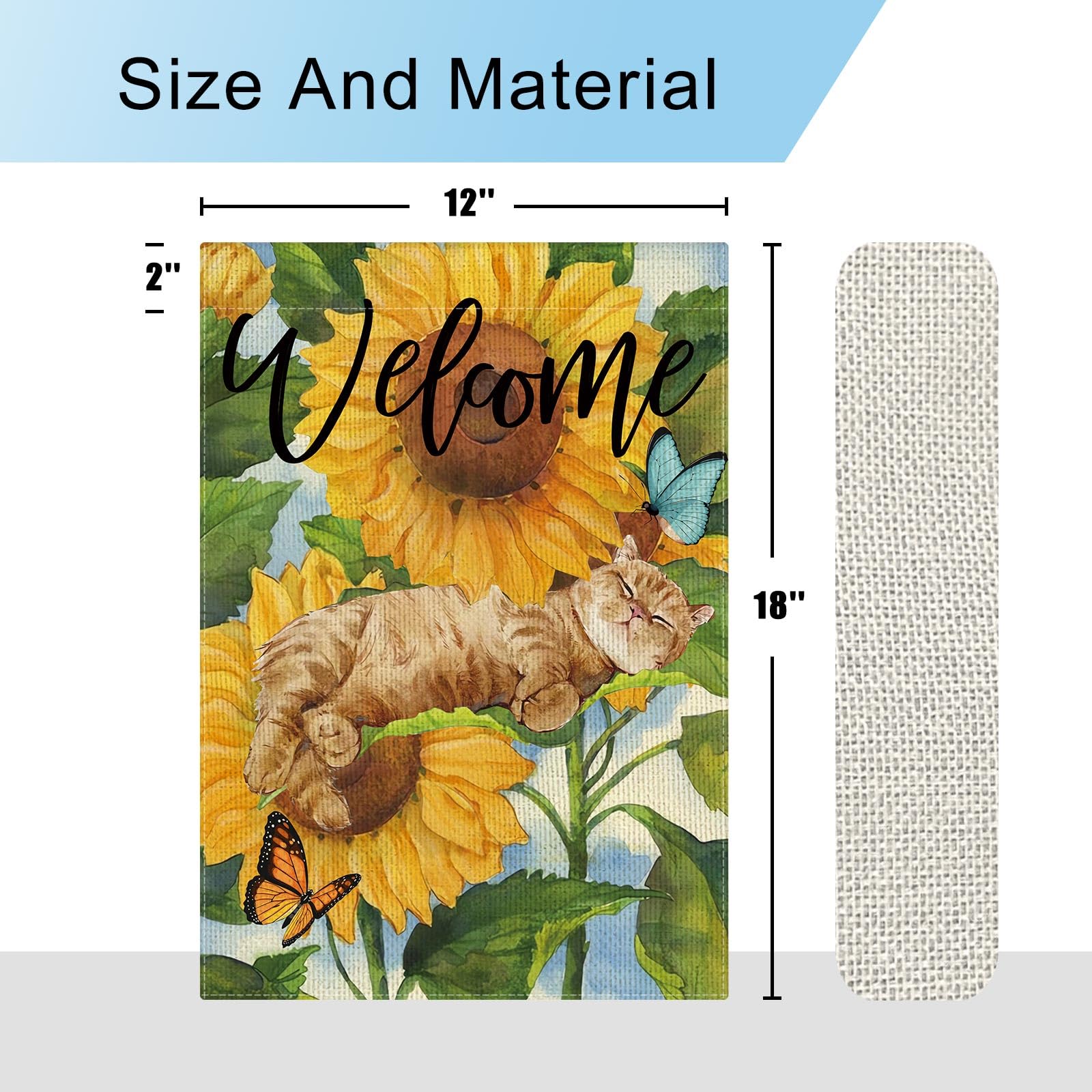 DLZDN Sunflower Cat Garden Flag Spring Summer Funny Cat Garden Flags 12×18 Inch Double Sided Vertical Burlap Farmhouse Welcome Yard Flag Seasonal Outdoor Decor