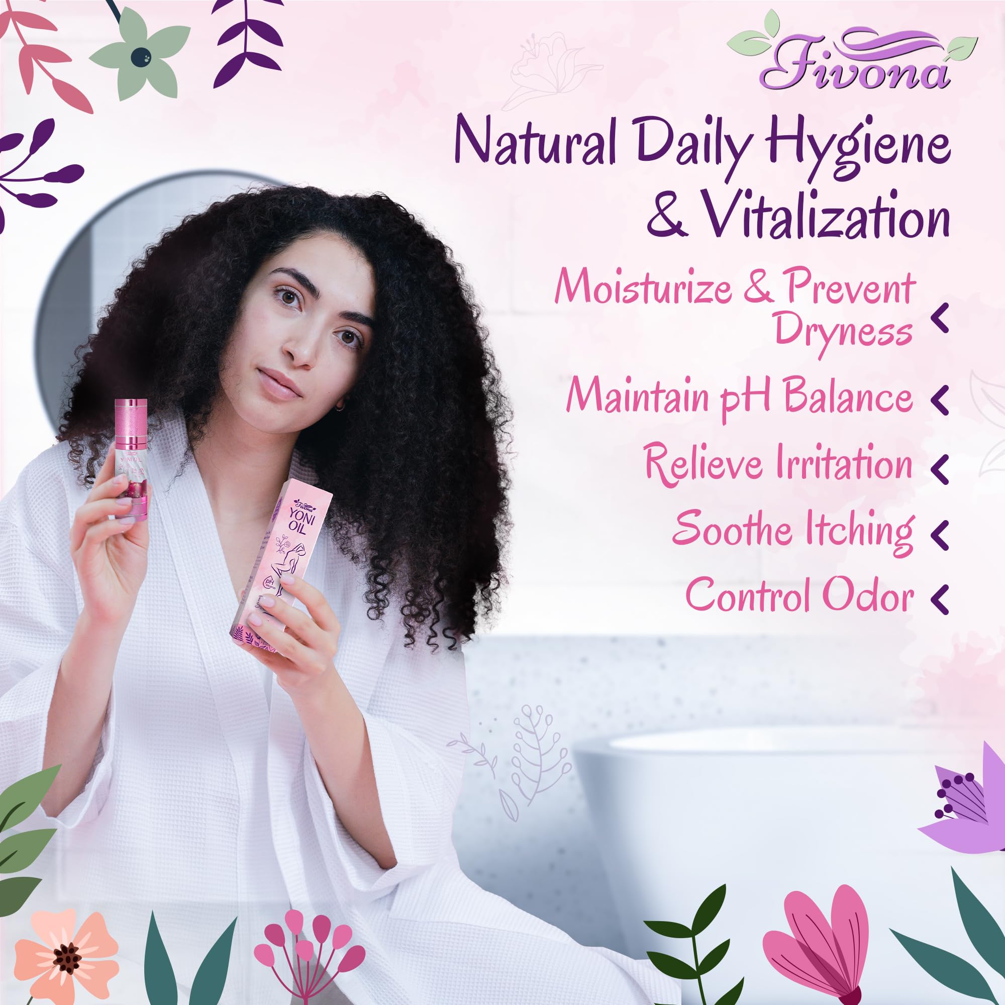 Fivona Yoni Oil Natural pH Balanced for Soothing Feminine Care - Blend of Essential Oils - Moisturizing Oil Blend for Odor Control, Detox 30ml
