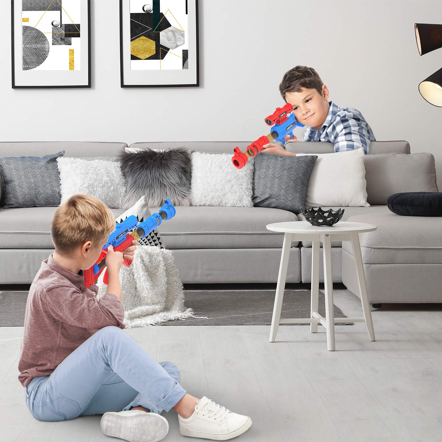 SpringFlower Shooting Game Toy for 5 6 7 8 9 10+ Years Olds Boys,2pk Foam Ball Popper Air Toy Guns with Standing Shooting Target,24 Foam Balls, for Kids