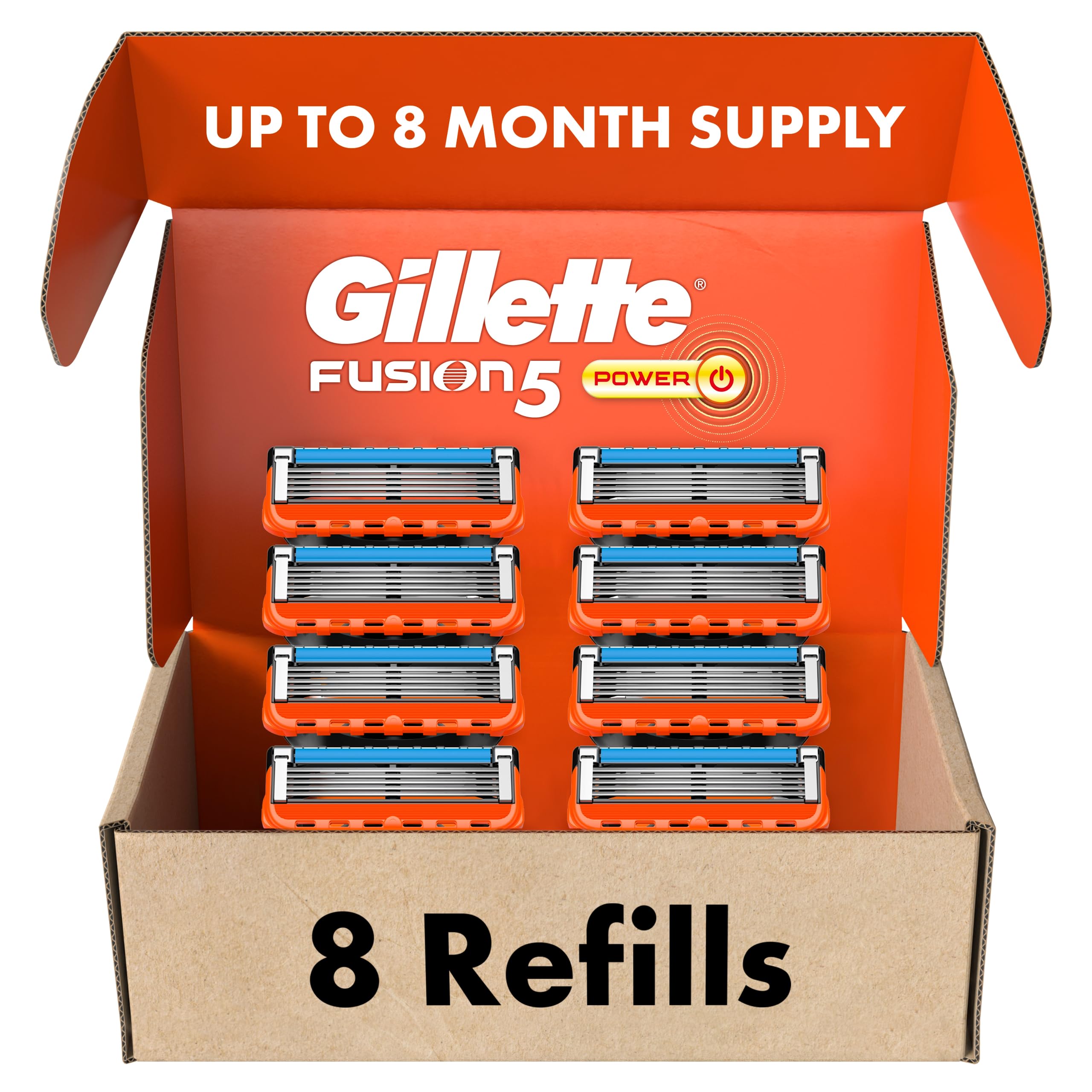 Gillette Fusion5 Power Razor Blade Refills, 8 Count, Lubrastrip for a More Comfortable Shave for Men