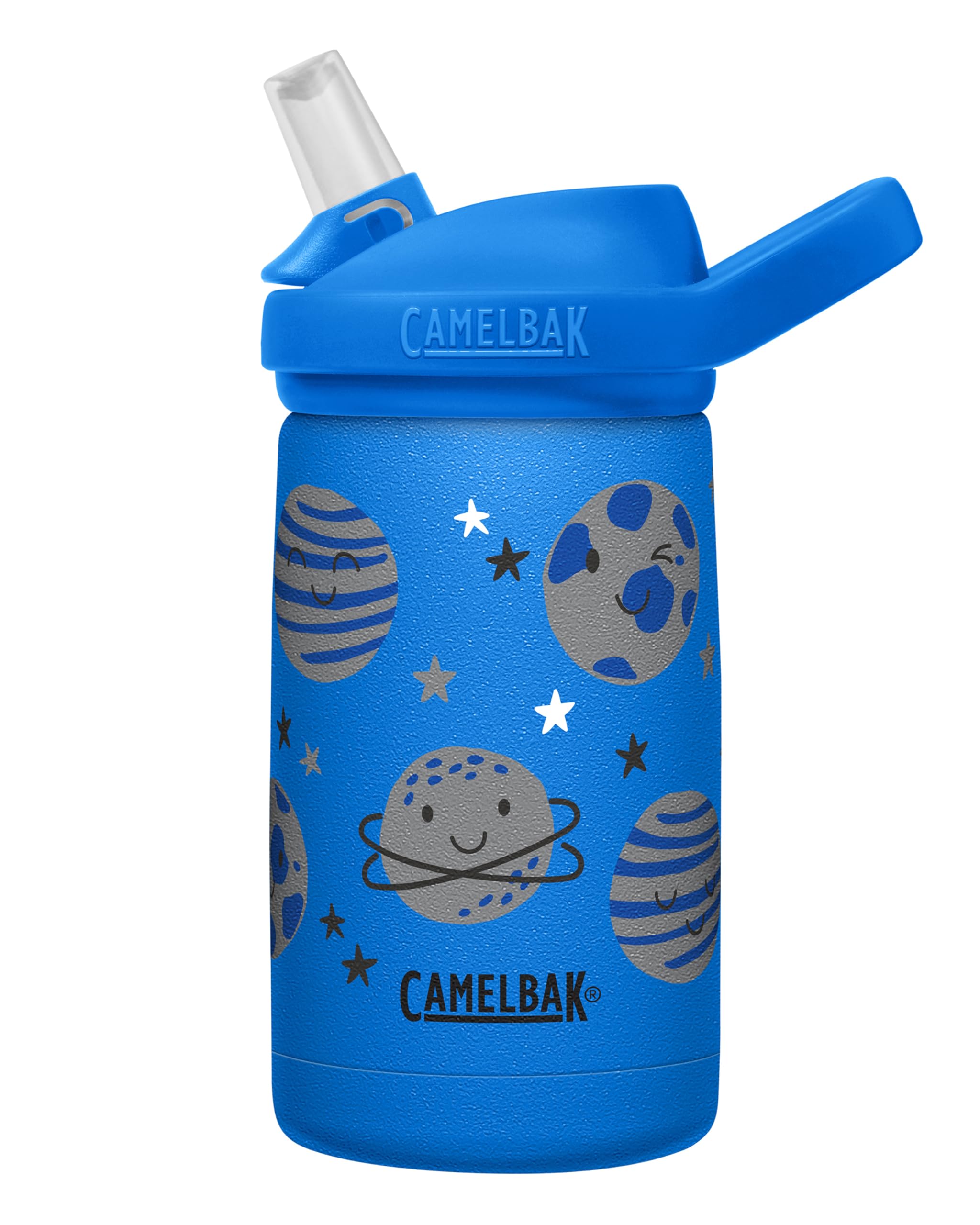 CamelBak Eddy+ Kids Bite Valve Straw Insulated Stainless Steel Water Bottle Space Smiles, 12oz