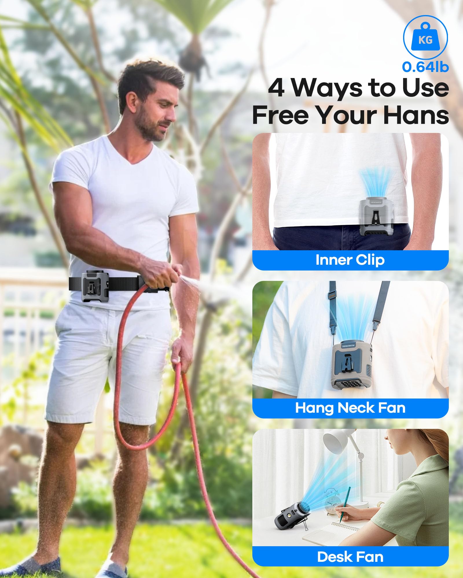 morsisho 1 Pack Grey Portable Waist Fan and 1 Pack Dark Blue Tactical Nylon Belt