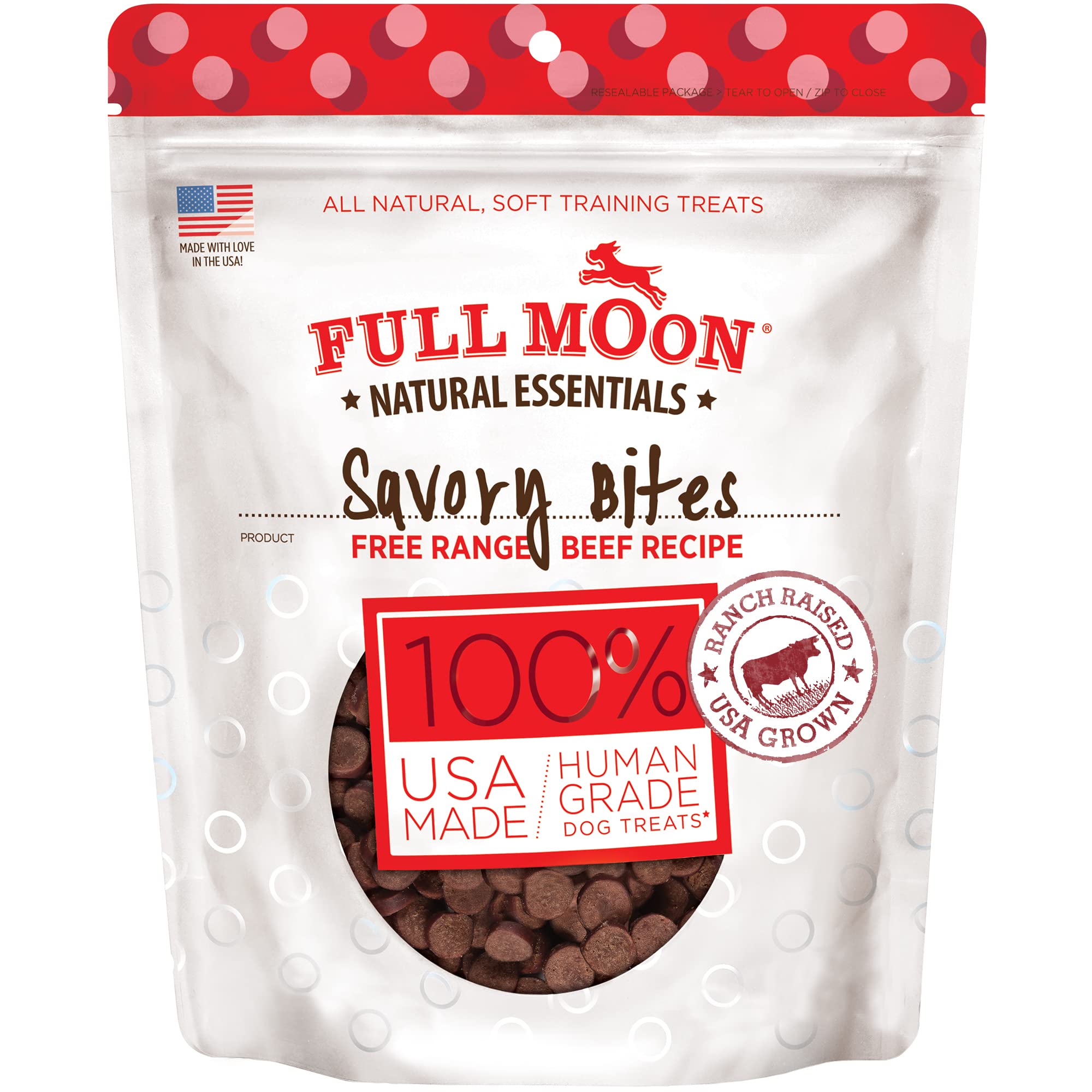 Full Moon All Natural Human Grade Dog Treats, Essential Beef Savory Bites, 14 Ounce