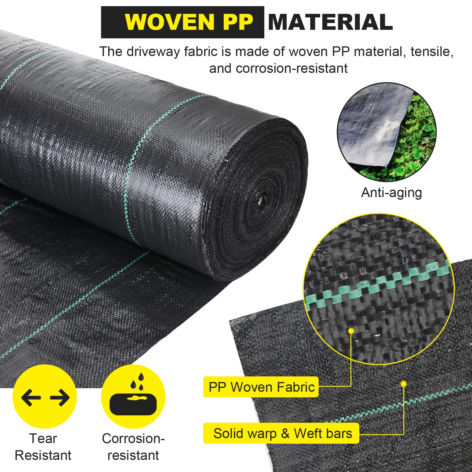 Driveway Fabric, 6x300 ft Road Fabric Commercial Fabric, Landscape Fabric Heavy Duty2.4OZ French Drain Fabric for Erosion Control,Landscape Fabric,Construction Projects