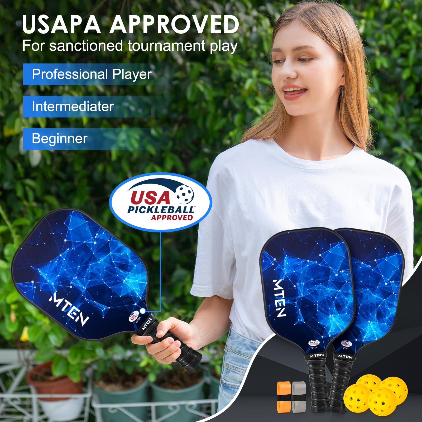 Pickleball Paddles Set of 2, USAPA Approved Fiberglass Surface Pickleball Set with 2 Pickleball Rackets, Pickle Ball Paddle Set for Beginners & Pros