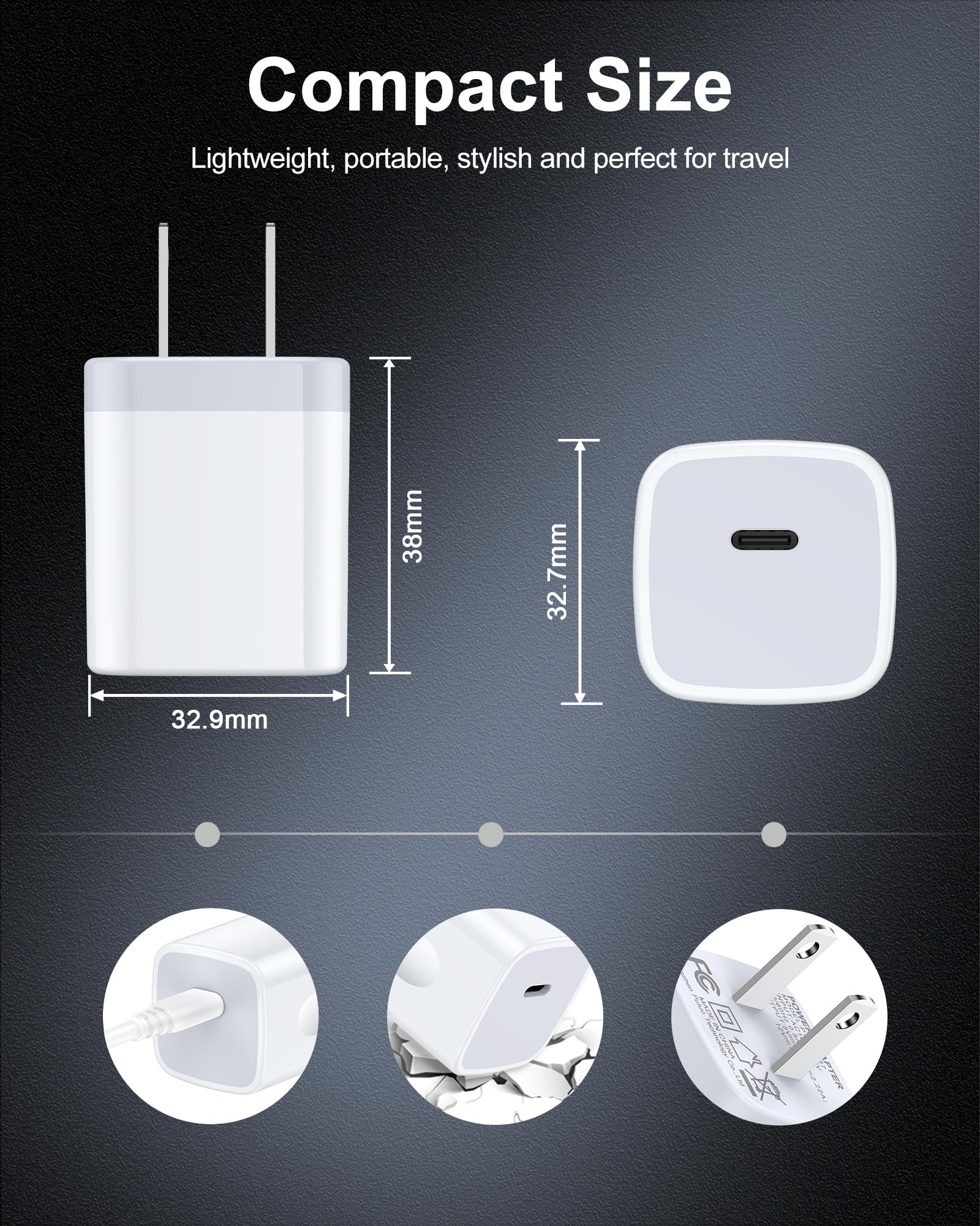 Google Pixel 9 USB C Fast Charger Block, 2Pack 20W PD3.0 Apple Wall Plug Charging Cube, 5V 3A USBC Power Adapter for Samsung Galaxy S24 Ultra/S23, iPhone 16 15 14, Google Pixel 8 7, iPad Pro Air, LG