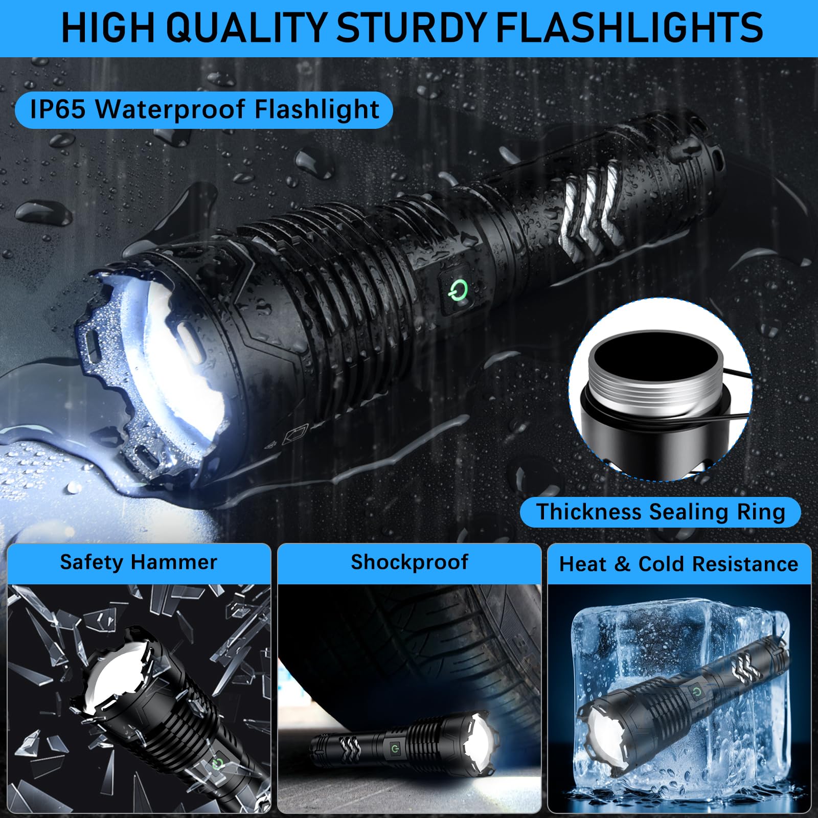 Alifa Rechargeable Flashlights 1500000High Lumens, LED Powerful Super Bright Flashlight, 5 Mode Zoomable Tactical Flashlights Waterproof, Output Funtion & 24H Long Life for Emergencies Camping.