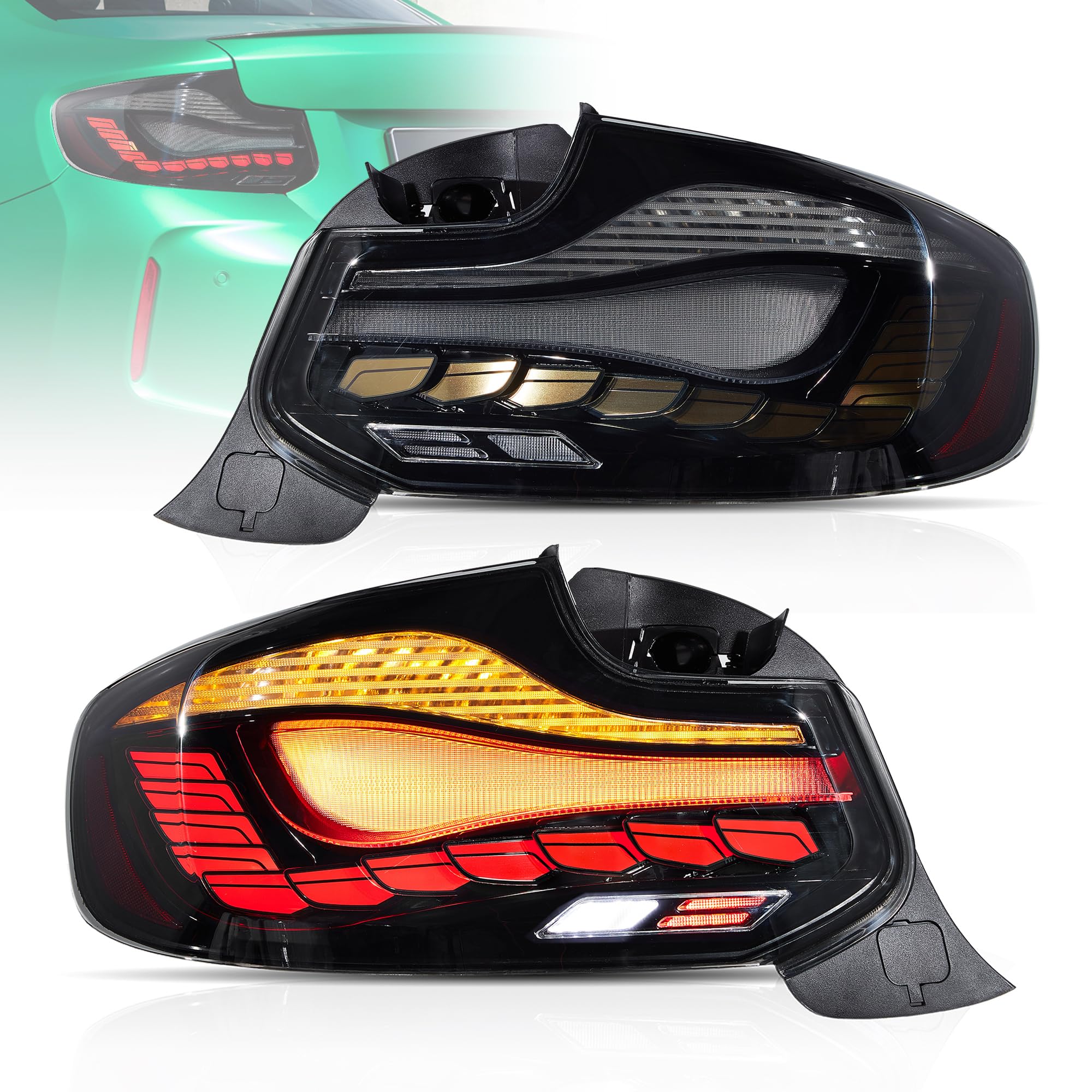 VLAND OLED Smoked Tail Lights Compatible For 2014-2020 BMW 2-Series M2 F22 F23 F87 Coupe Convertible with Dragon Scales Running Light, Smoked Lens Styles