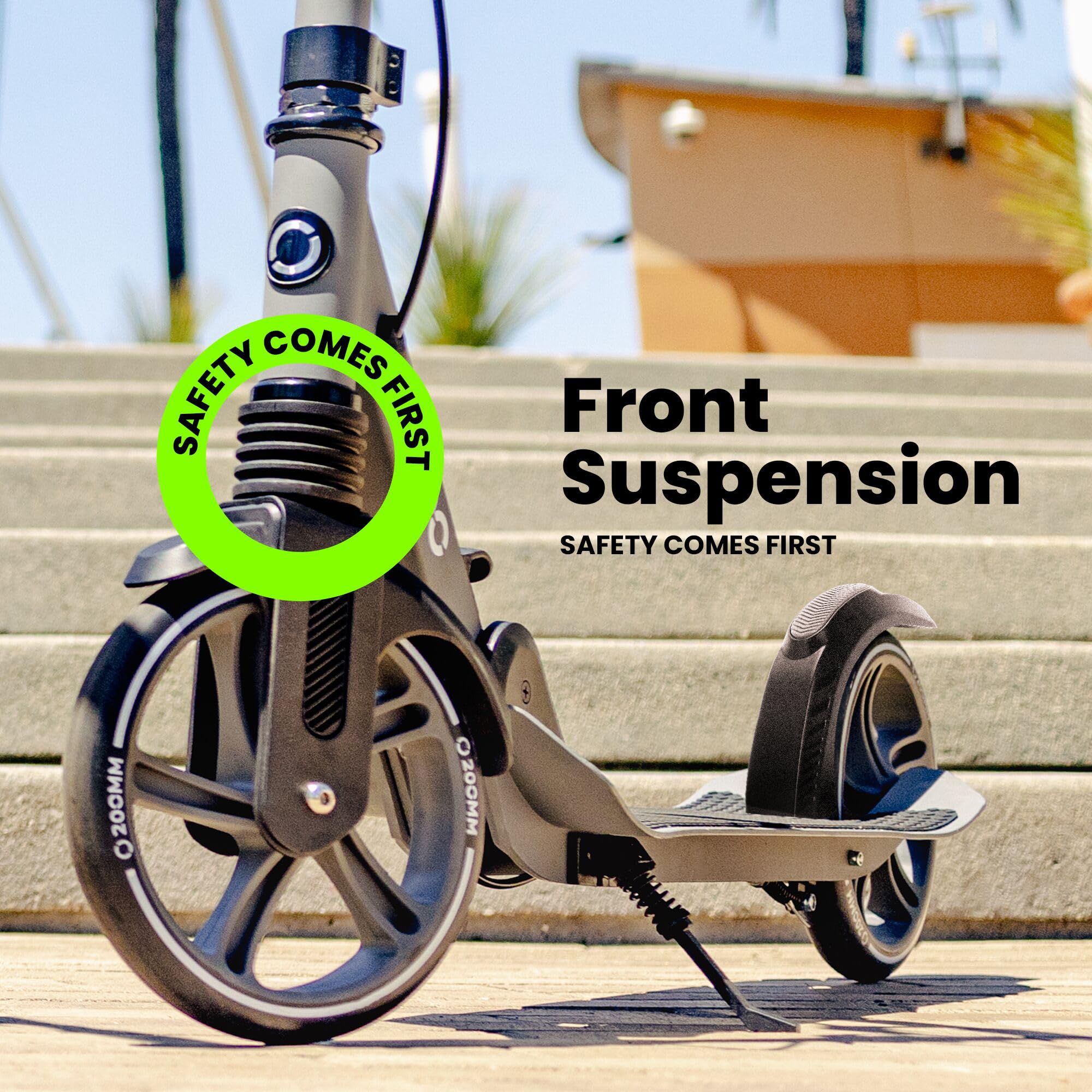 Aero Big Wheels Kick Scooter for Kids 8-12, Teens & Adults | Hand Brake, Rubber Deck Mat & Shock Absorption | Foldable & Height Adjustable, 220lbs Max