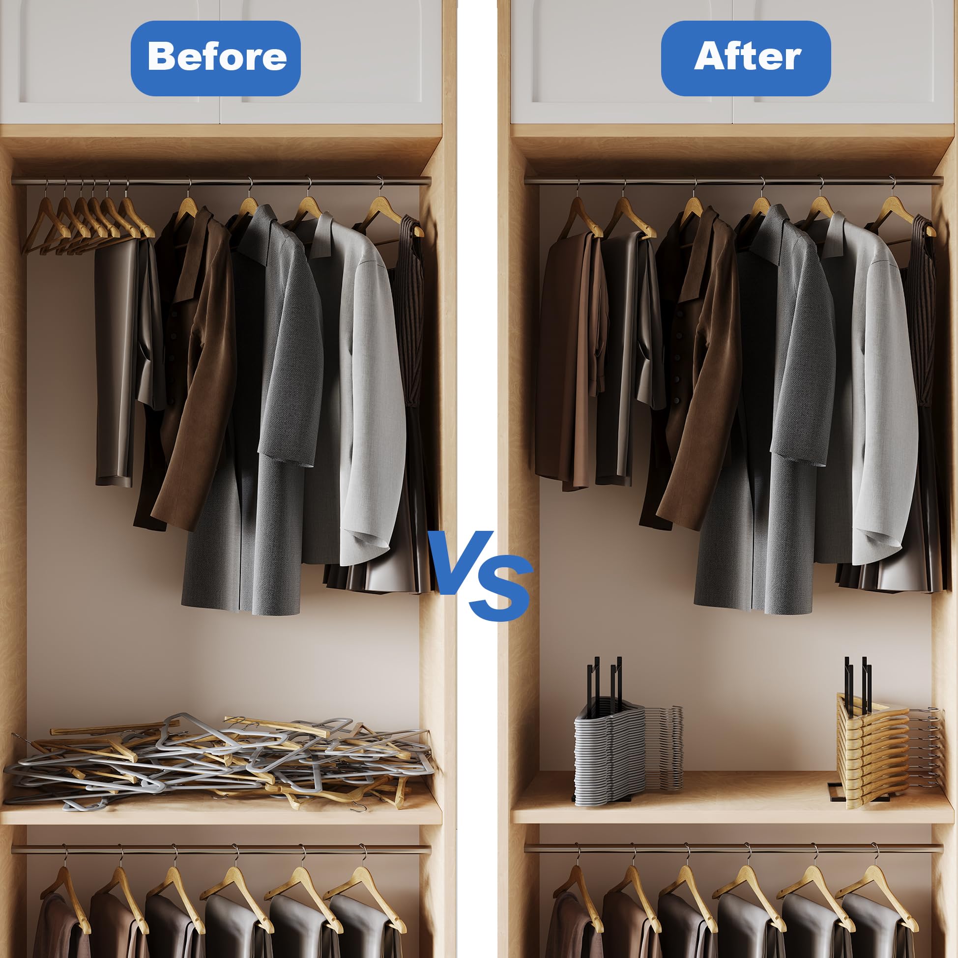 Thipoten Hanger Organizer, Adjustable metal Hanger Stacker for adults and children, Holding up to 55 velvet/wire/plastic hangers, Perfect Space Saver for Closet Laundry Room (Black)