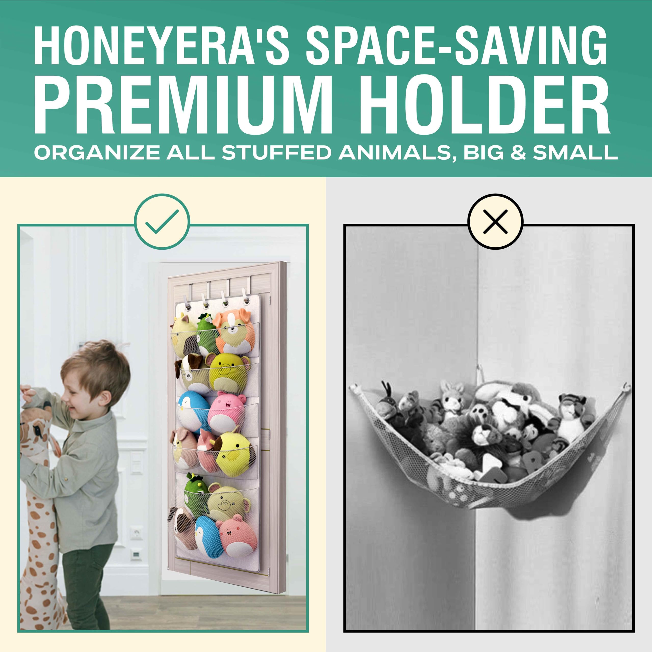 Honeyera Complete Plush & Toy Storage Bundle Grey Stuffed Animal Organizer & Squishmallow Holder – Quick Install, Perfect for Small Spaces