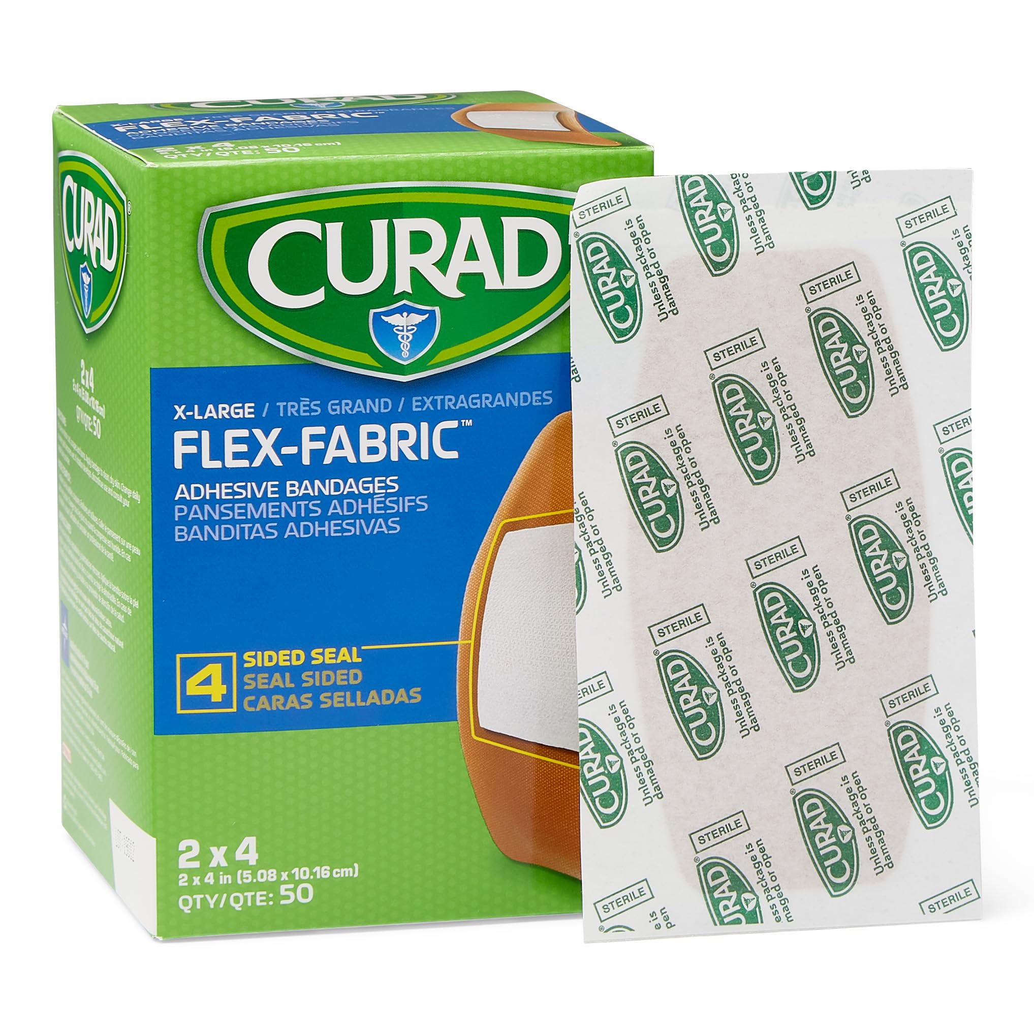 Medline CURAD Flex-Fabric Adhesive Bandages, X-Large 2x4, 50 Count