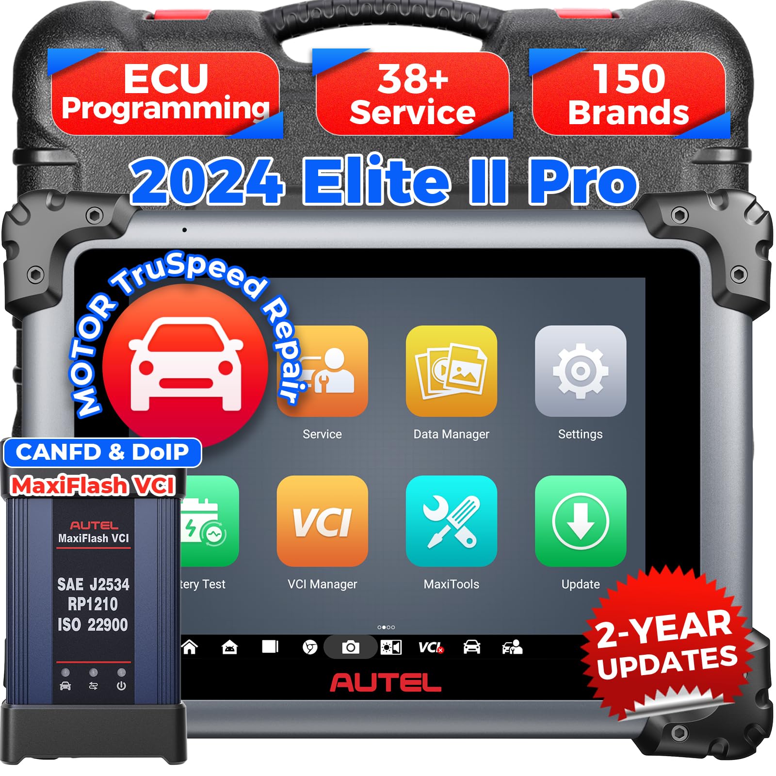 Autel MaxiSys Elite II Pro Scanner: 2024 2-Years Free Update Elite 2 Pro, J2534 Reprogramming Tool as Ultra MS908S Pro II, Motor TruSpeed Repair, 40 Reset Service w/CAN FD & Do IP, 3000+ Active Test