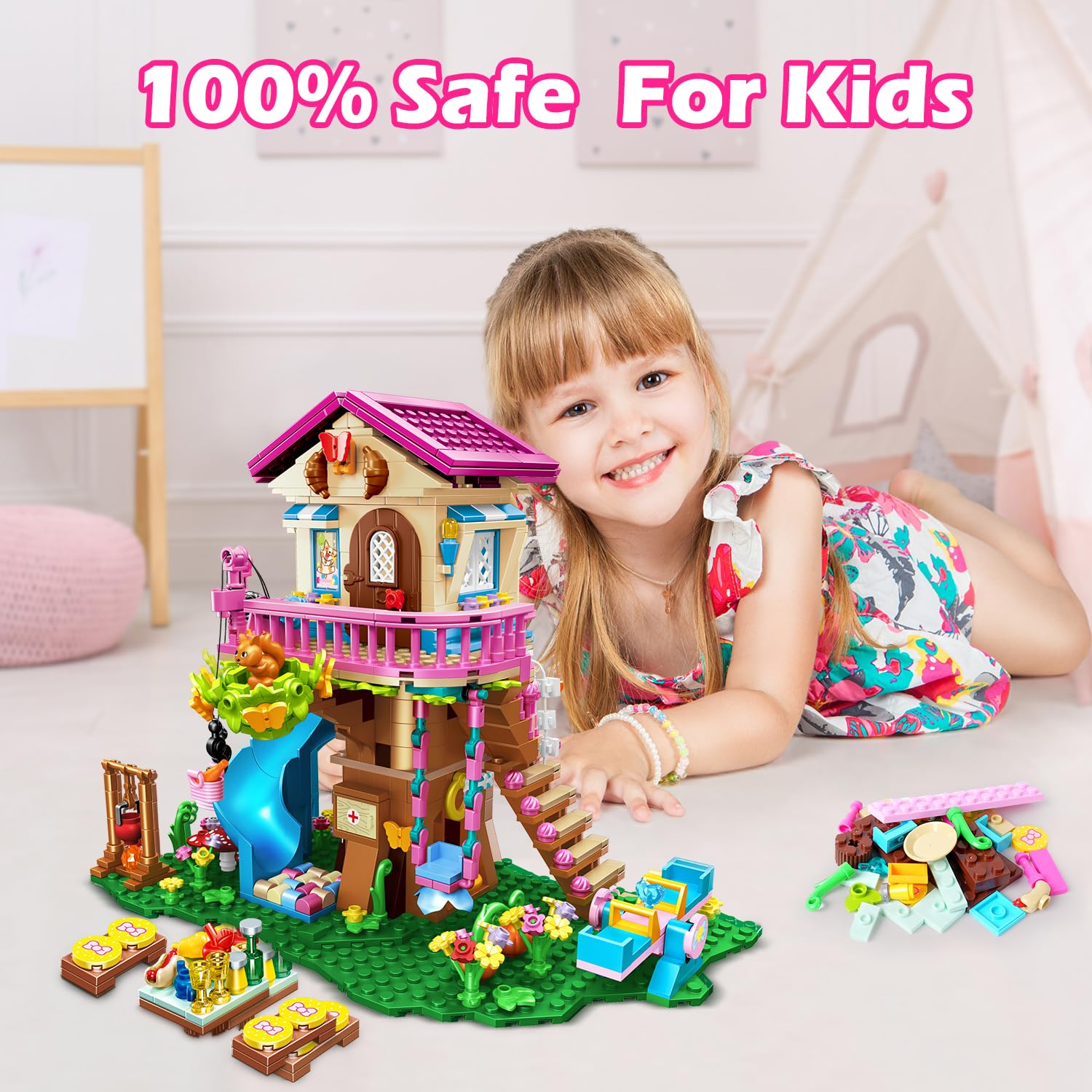 HOGOKIDS Tree House Building Set with LED Light - 622pcs Treehouse Building Blocks Toys, Forest Up House Building Kit with Slide, Birthday Gifts for Kids Girls Boys Age 6 7 8 9 10 11 12+