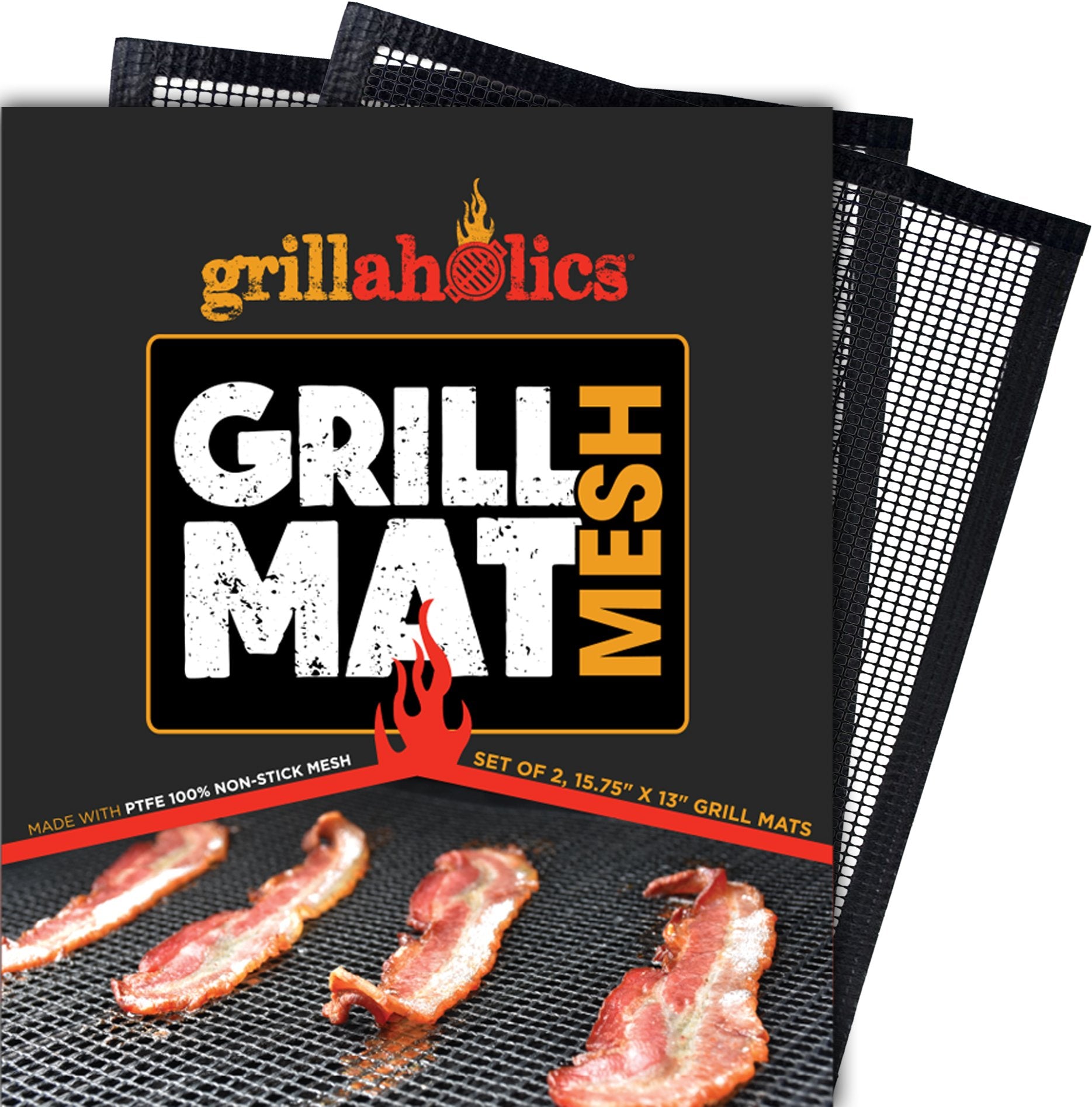 Grillaholics BBQ Mesh Grill Mat - Set of 2 Grill Mats Non Stick - Nonstick Grilling with More Delicious Smoky Flavor - Lifetime Manufacturer Warranty