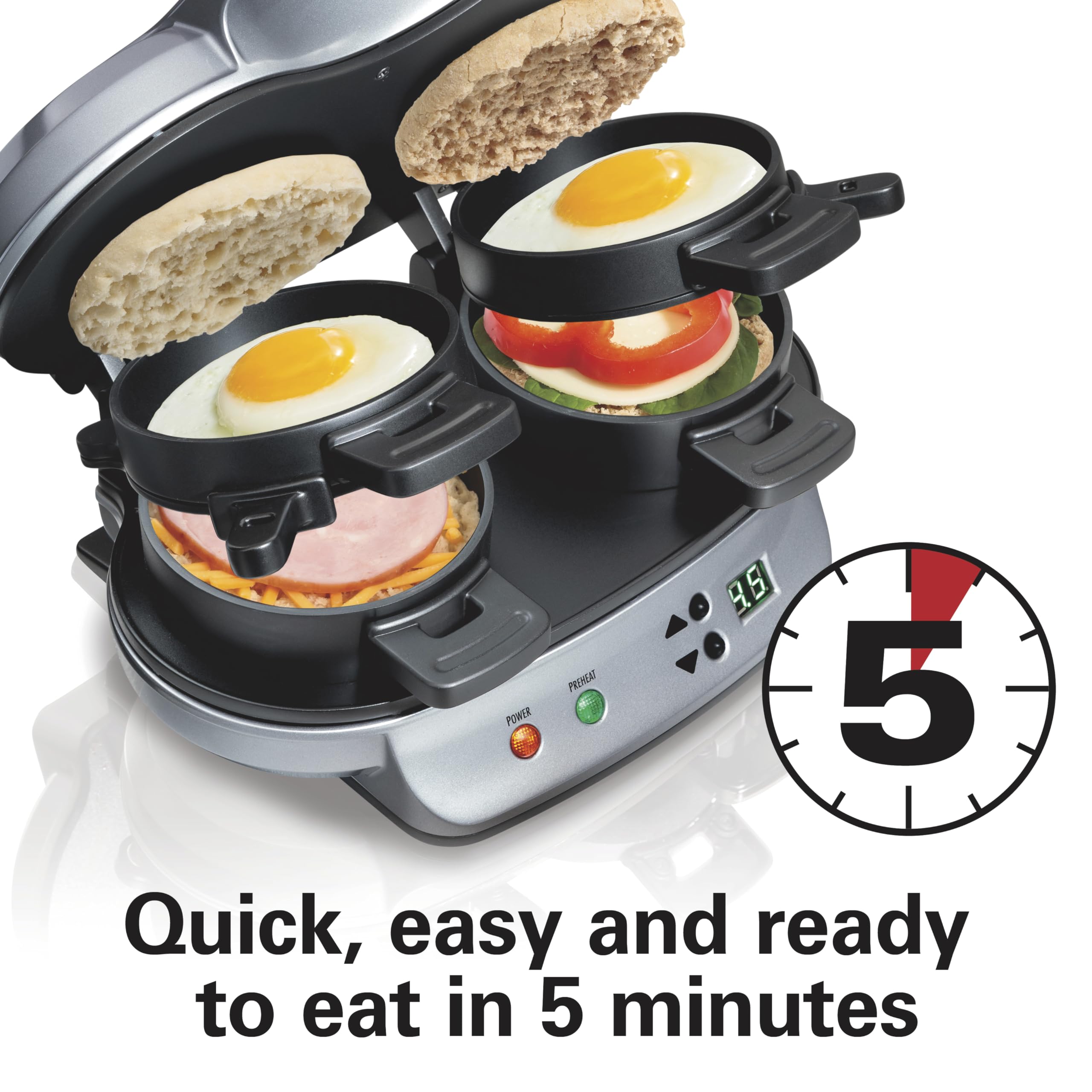 Hamilton Beach Dual Breakfast Sandwich Maker with Timer, Silver (25490A)