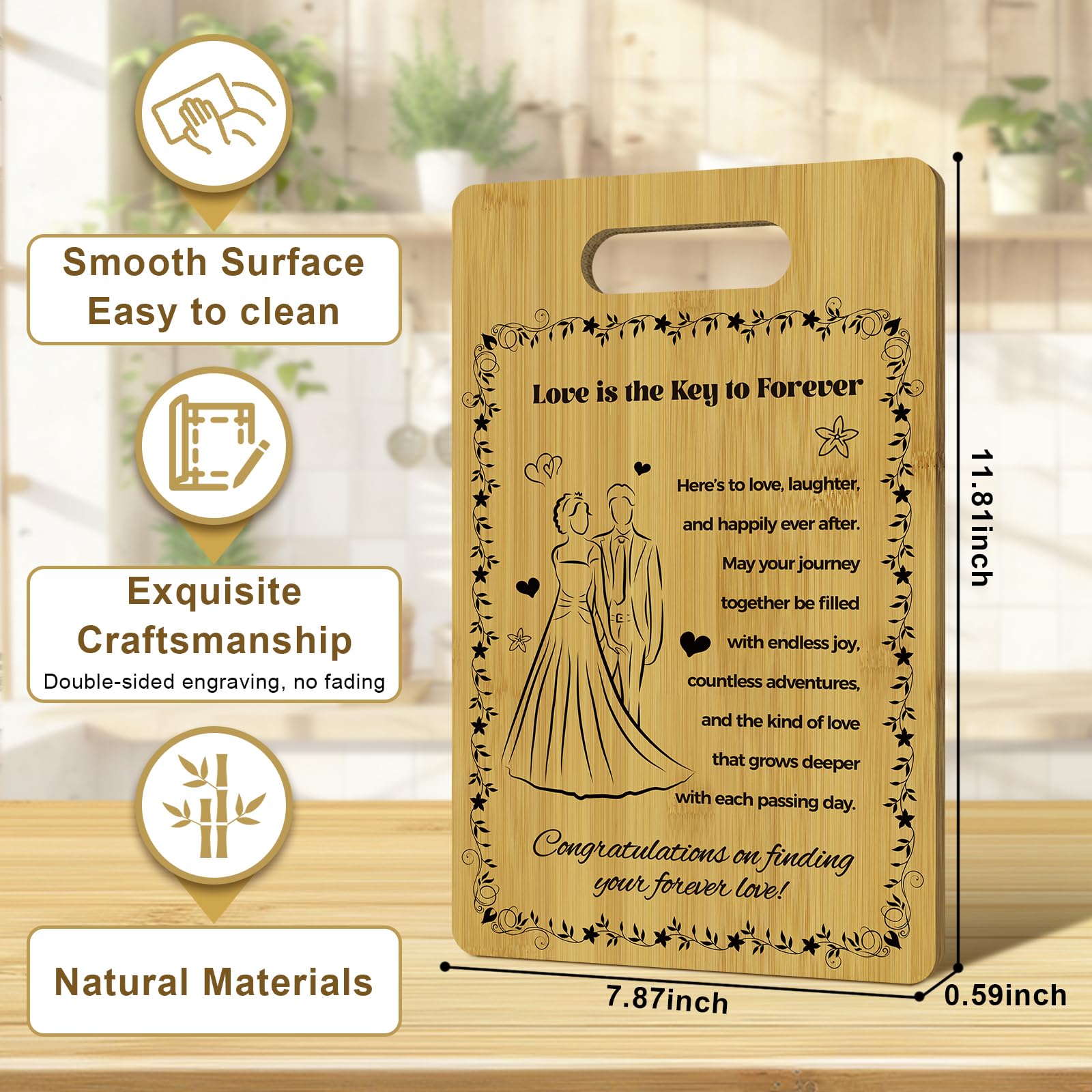 "Recipe for a Happy Marriage" "Mr & Mrs" Wedding Gifts for Couples, Bridal Shower Gifts for Newlywed, Engagement Gift for Bride And Groom, Double Sided Engraved Cutting Board Present Favor