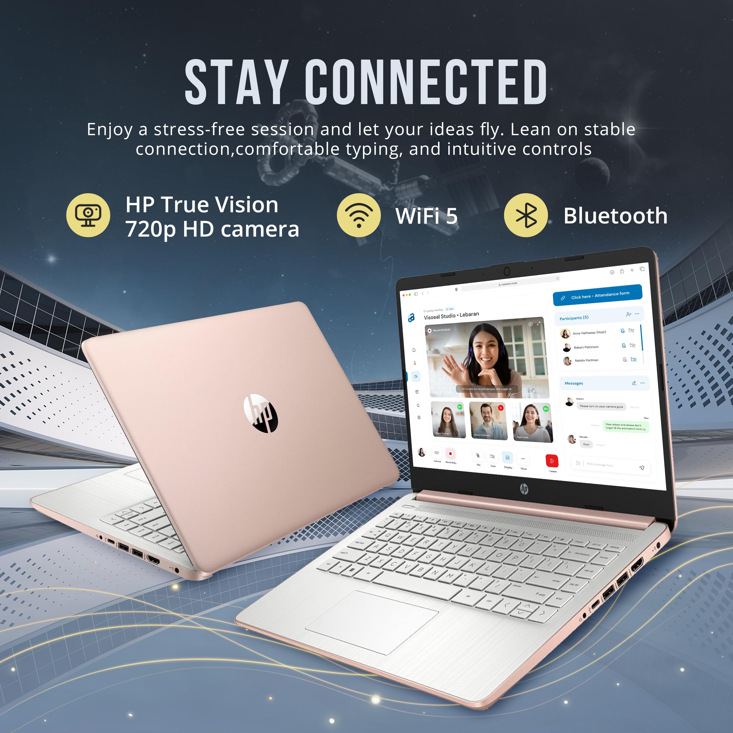 HP Stream 14" HD BrightView Laptop, Intel Celeron N4120, 16GB RAM, 416GB Storage (128GB eMMC + 288GB Docking Station Set), Intel UHD Graphics, 720p Camera, Wi-Fi, 1 Year Office 365, Win 11S, Gold