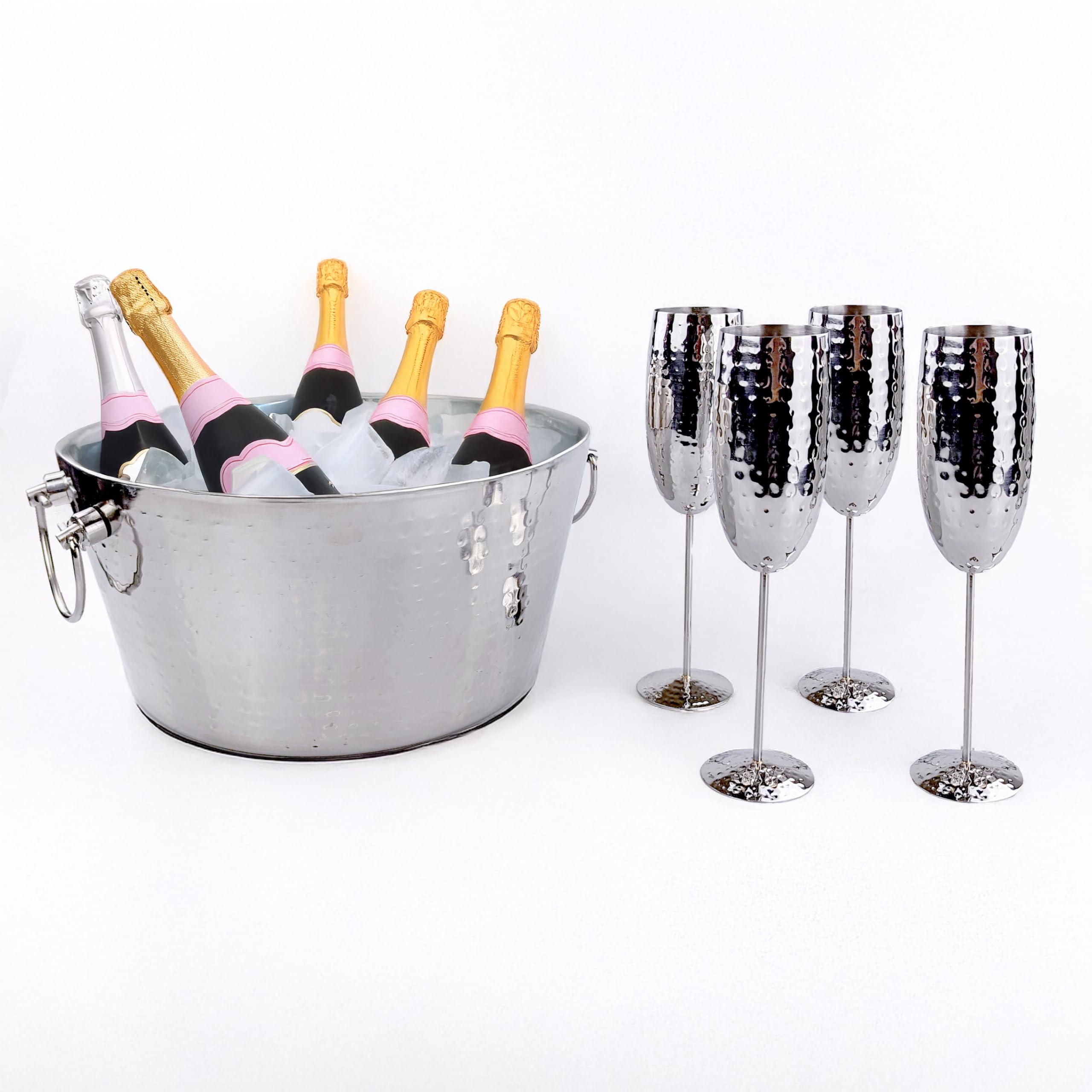 BREKX Champagne Ice Bucket with 4 Champagne Flutes Set - Insulated Ice Bucket for Parties, Wedding Gifts for the Couple, Bridal and Housewarming Gifts, Mimosa Bar Supplies